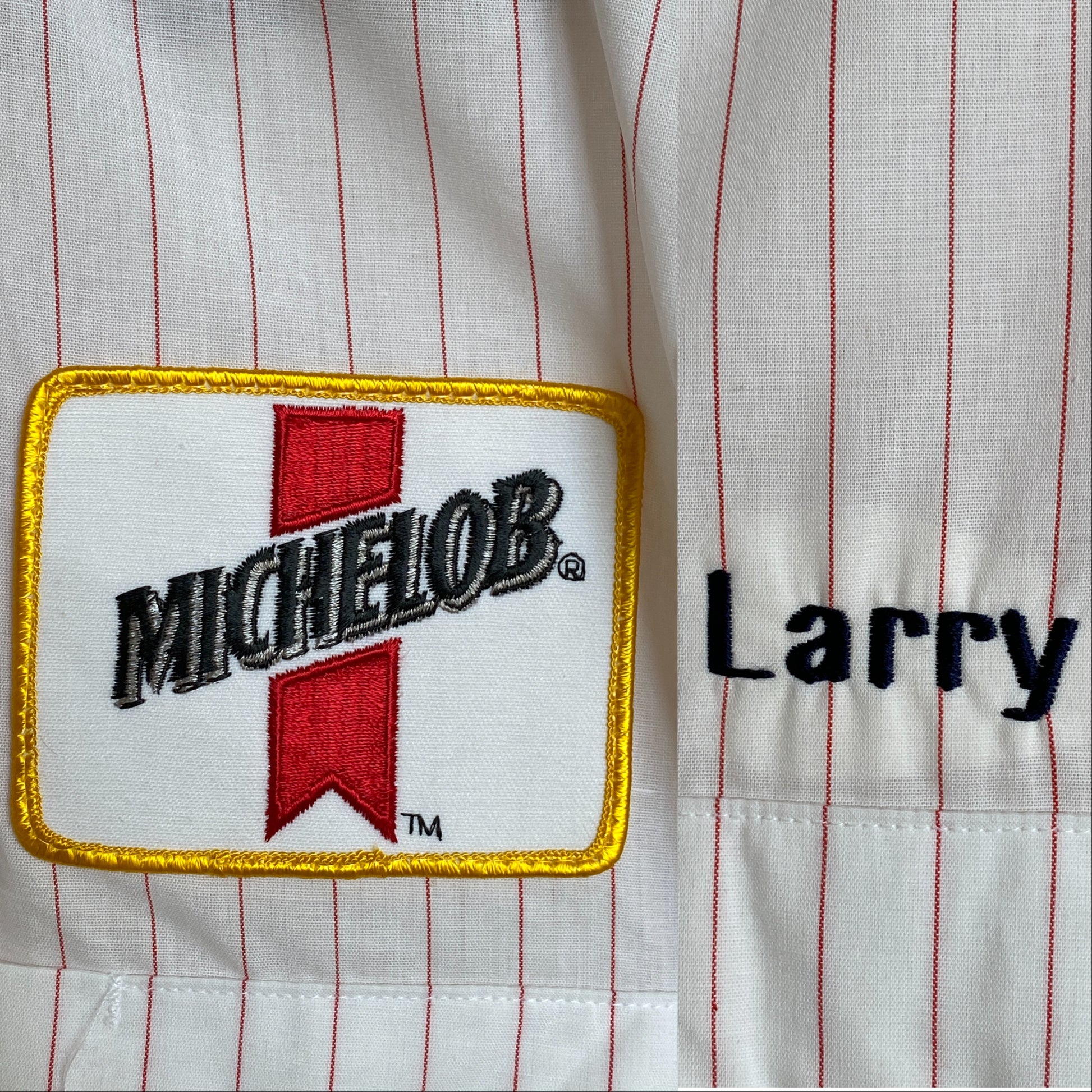 Med. Vintage Budweiser stripe Work shirt Made in USA - USA Vintage Bcn