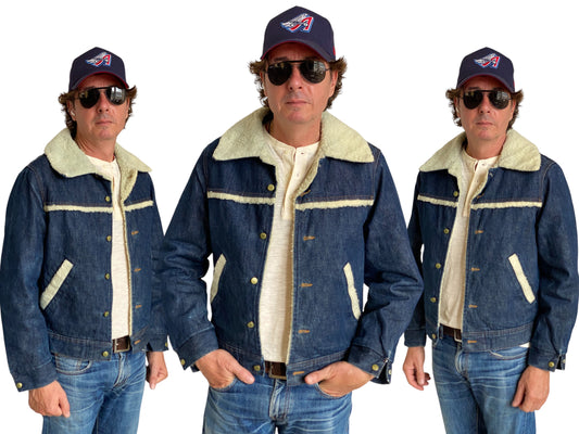 Size Med. 80s Vintage Oshkosh fleece denim Jacket - USA Vintage Bcn