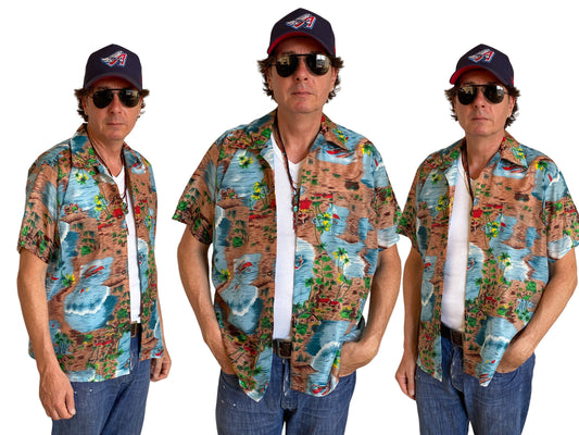 Size L. Vintage 90s polyester thin Hawaiian shirt - USA Vintage Bcn