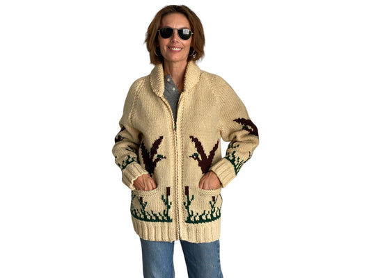 Vintage Hand Knit 100% Wool Cowichan hand made in Canada - USA Vintage Bcn vintage cowichan wool sweater hand knit in canada