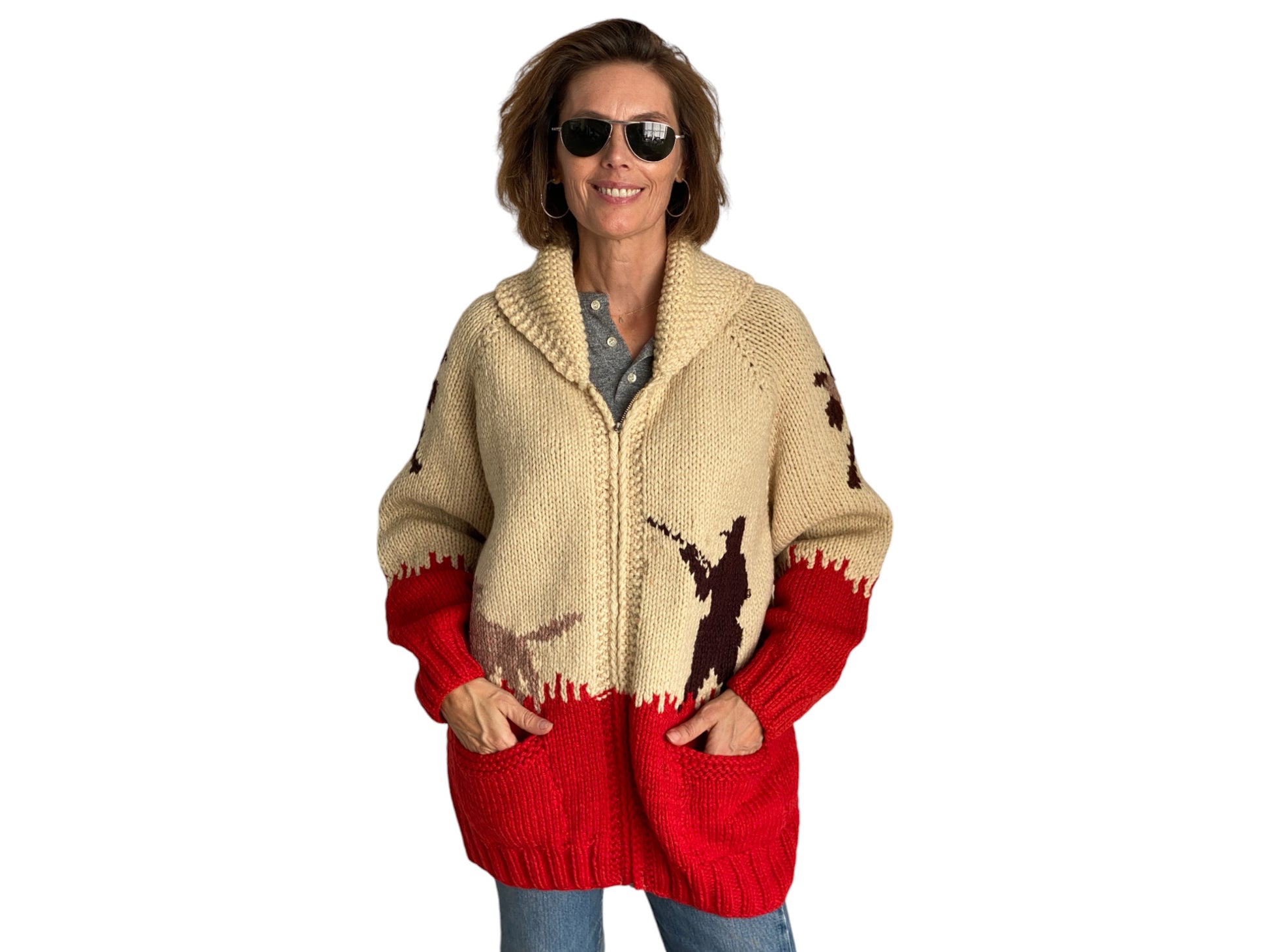Vintage Hand Knitted 100% Wool Cowichan sweater made in Canada - USA Vintage Bcn