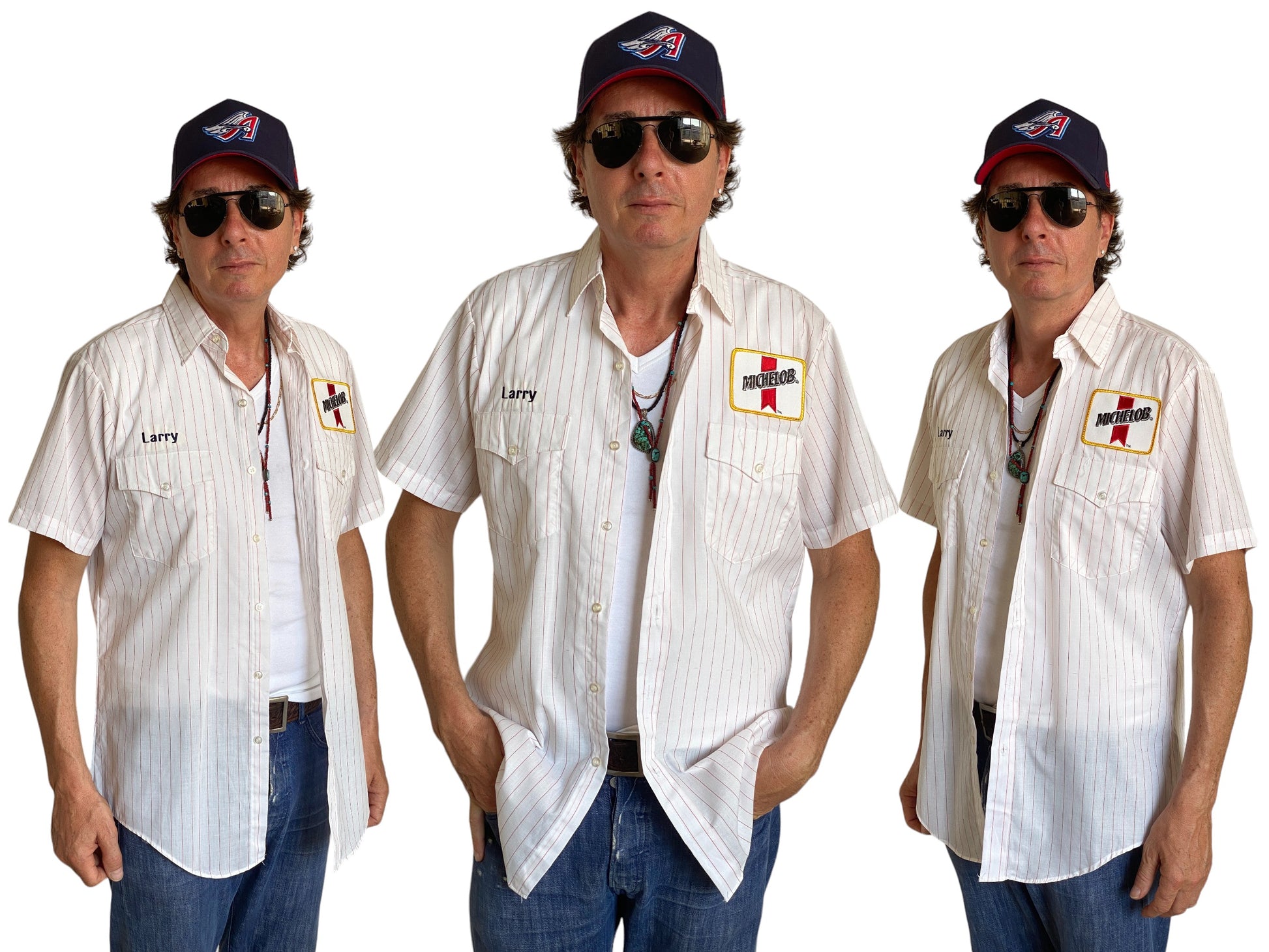 Med. Vintage Budweiser stripe Work shirt Made in USA - USA Vintage Bcn