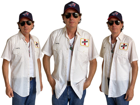 Med. Vintage Budweiser stripe Work shirt Made in USA - USA Vintage Bcn