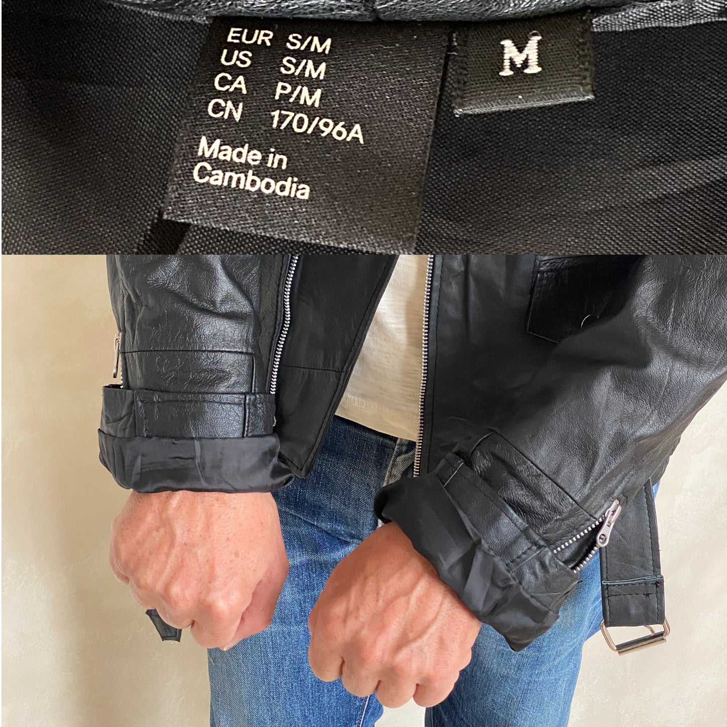 Medium Recycled Leather Motorcycle Jacket | Eco-Friendly Biker Gear - USA Vintage Bcn