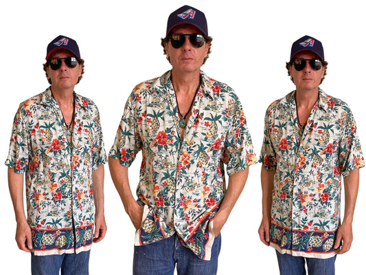 Size Large Long. Vintage 90s Rayon Hawaiian shirt - USA Vintage Bcn