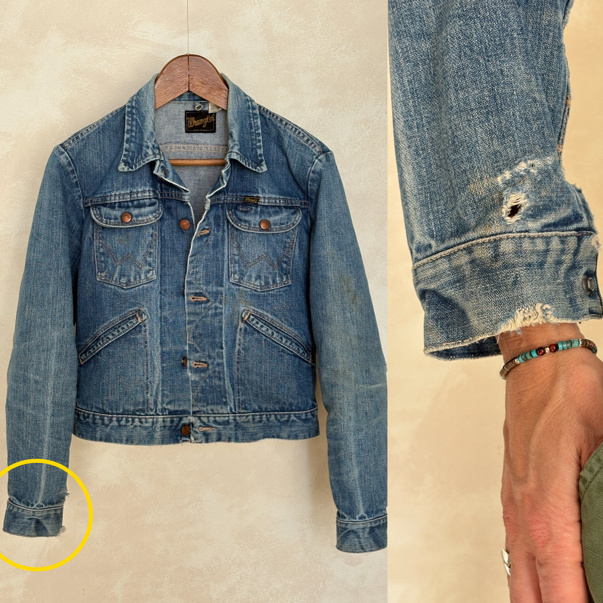 Size 36US . Vintage 70s Wrangler Denim Jacket – 4 Pockets – Made in USA