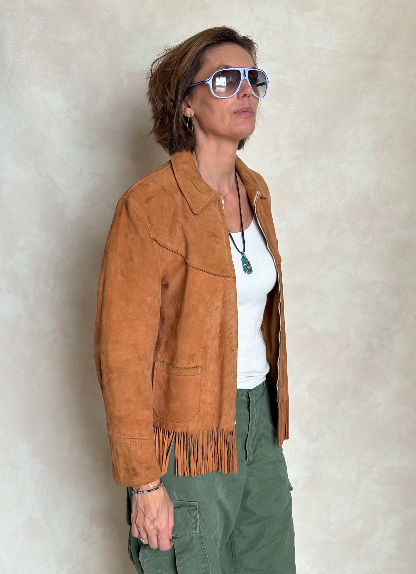 60s Distress women western suede fringe jacket Size 38US - USA Vintage Bcn