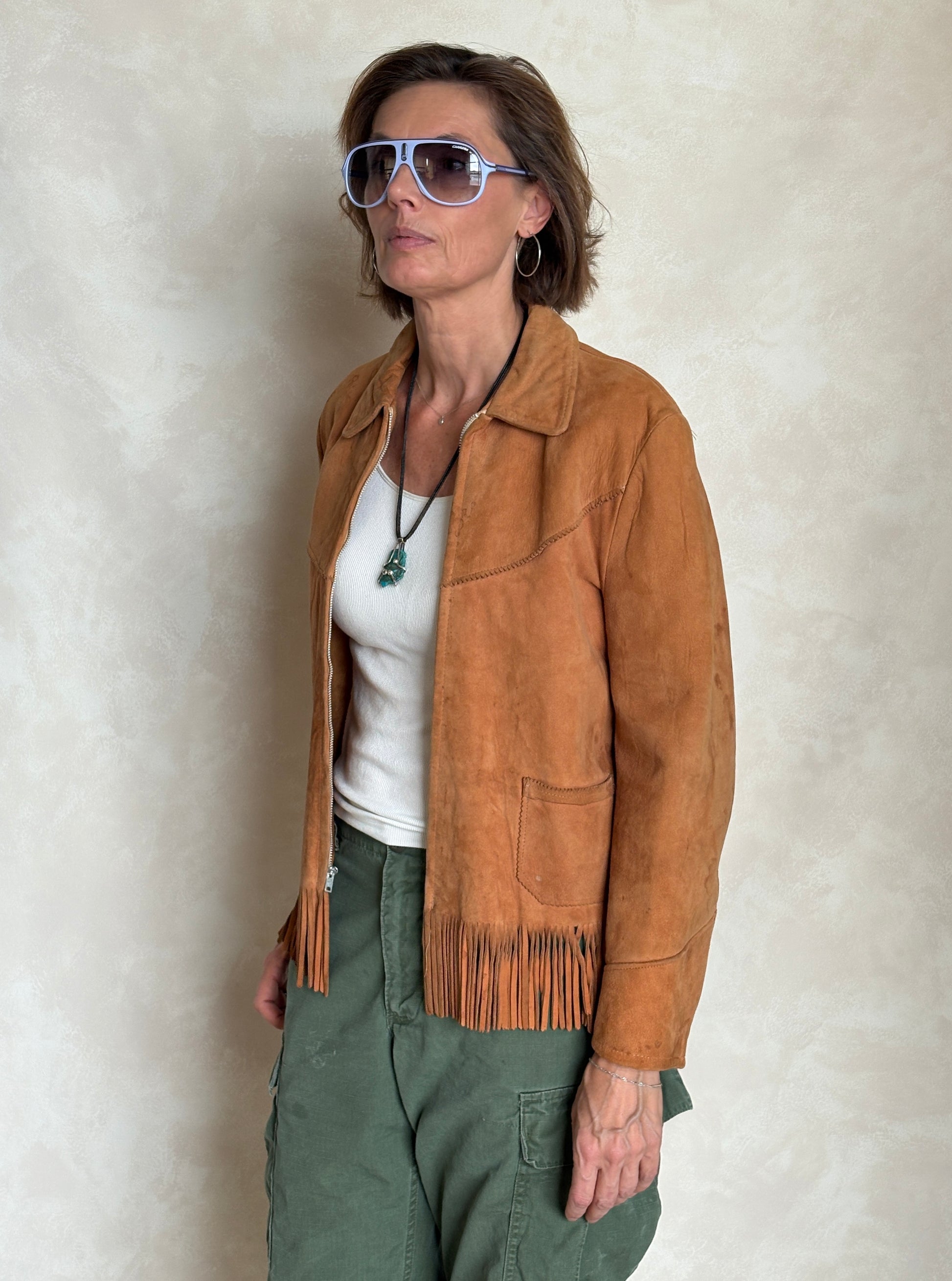 60s Distress women western suede fringe jacket Size 38US - USA Vintage Bcn