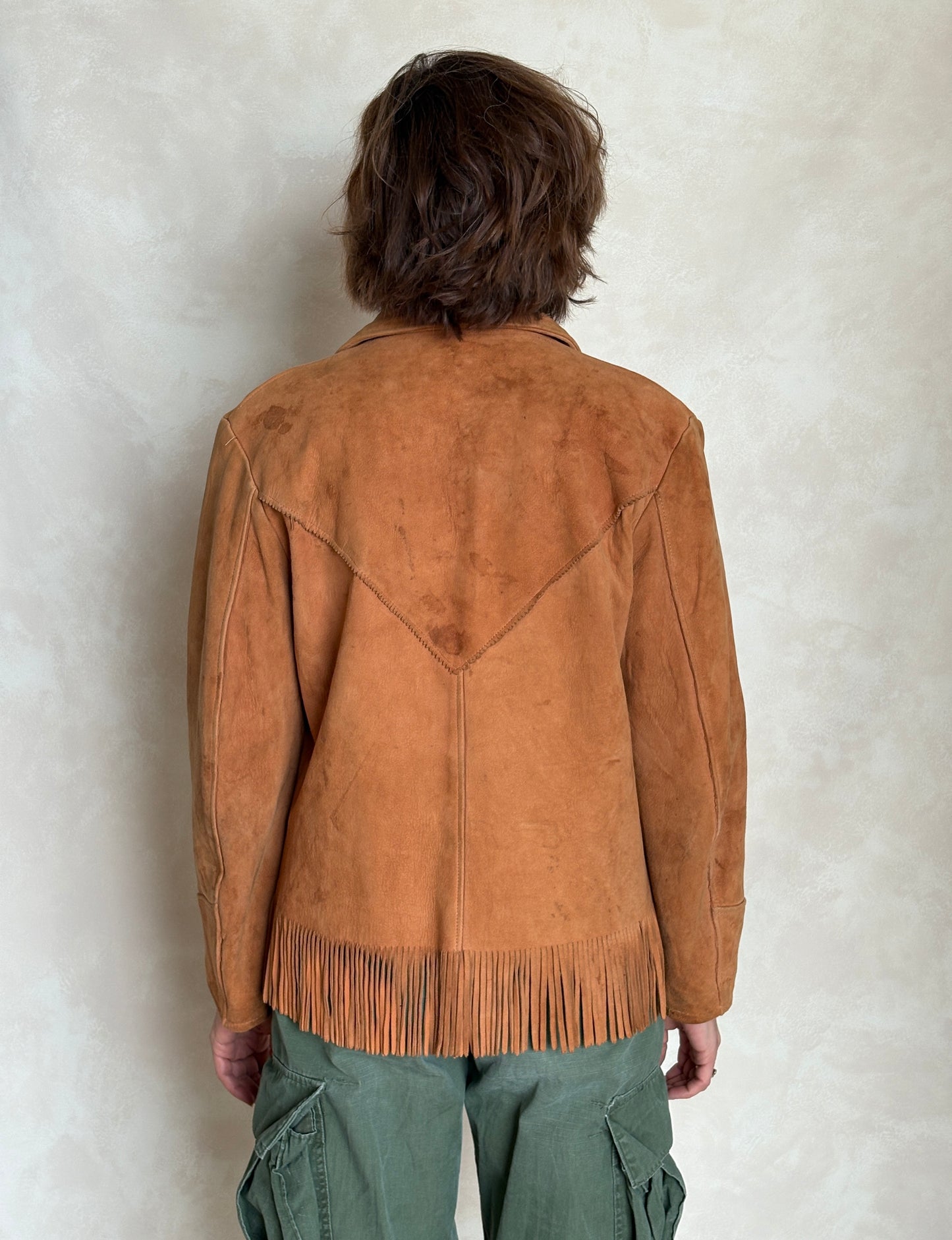 60s Distress women western suede fringe jacket Size 38US - USA Vintage Bcn