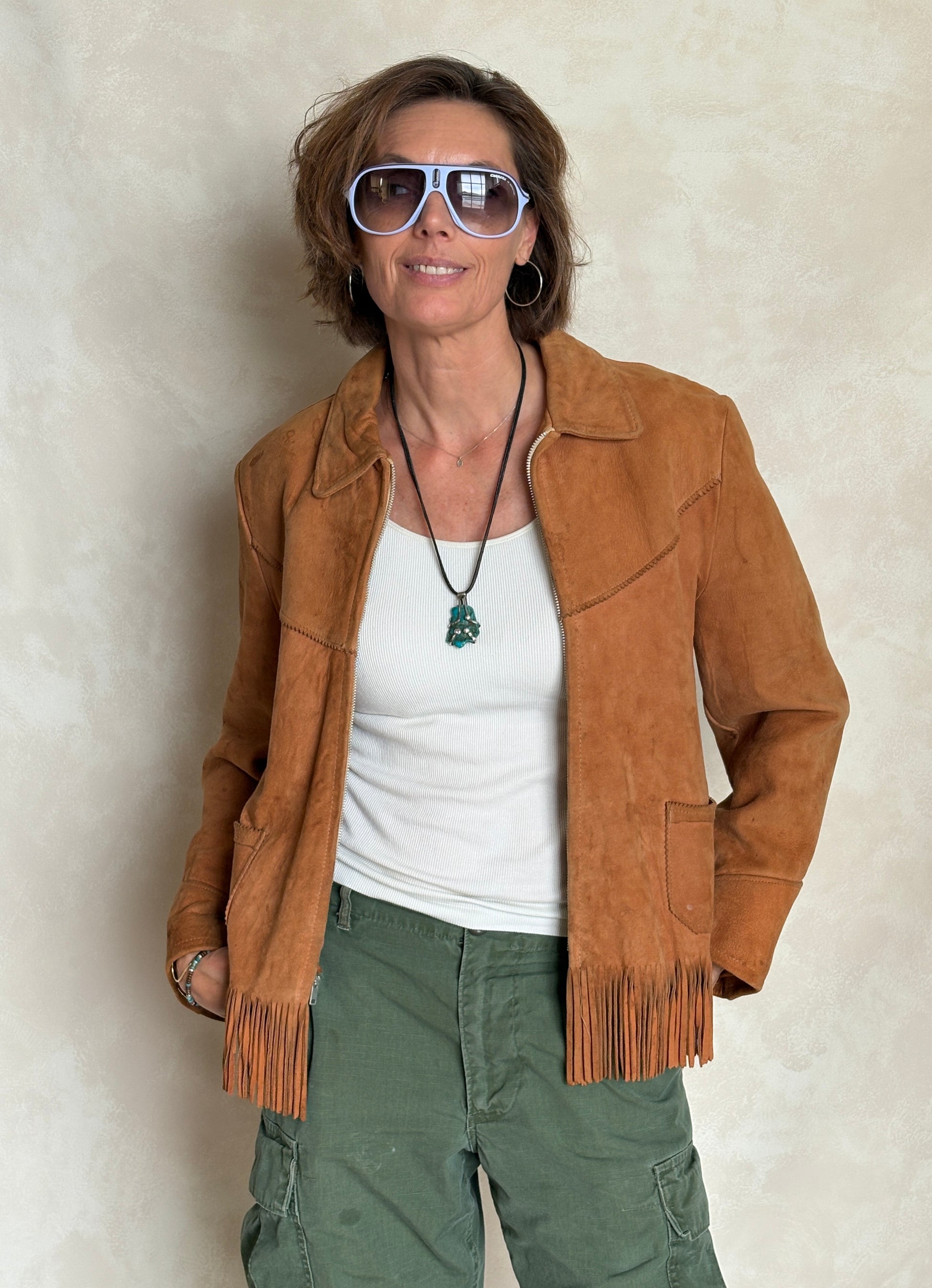 60s Distress women western suede fringe jacket Size 38US - USA Vintage Bcn