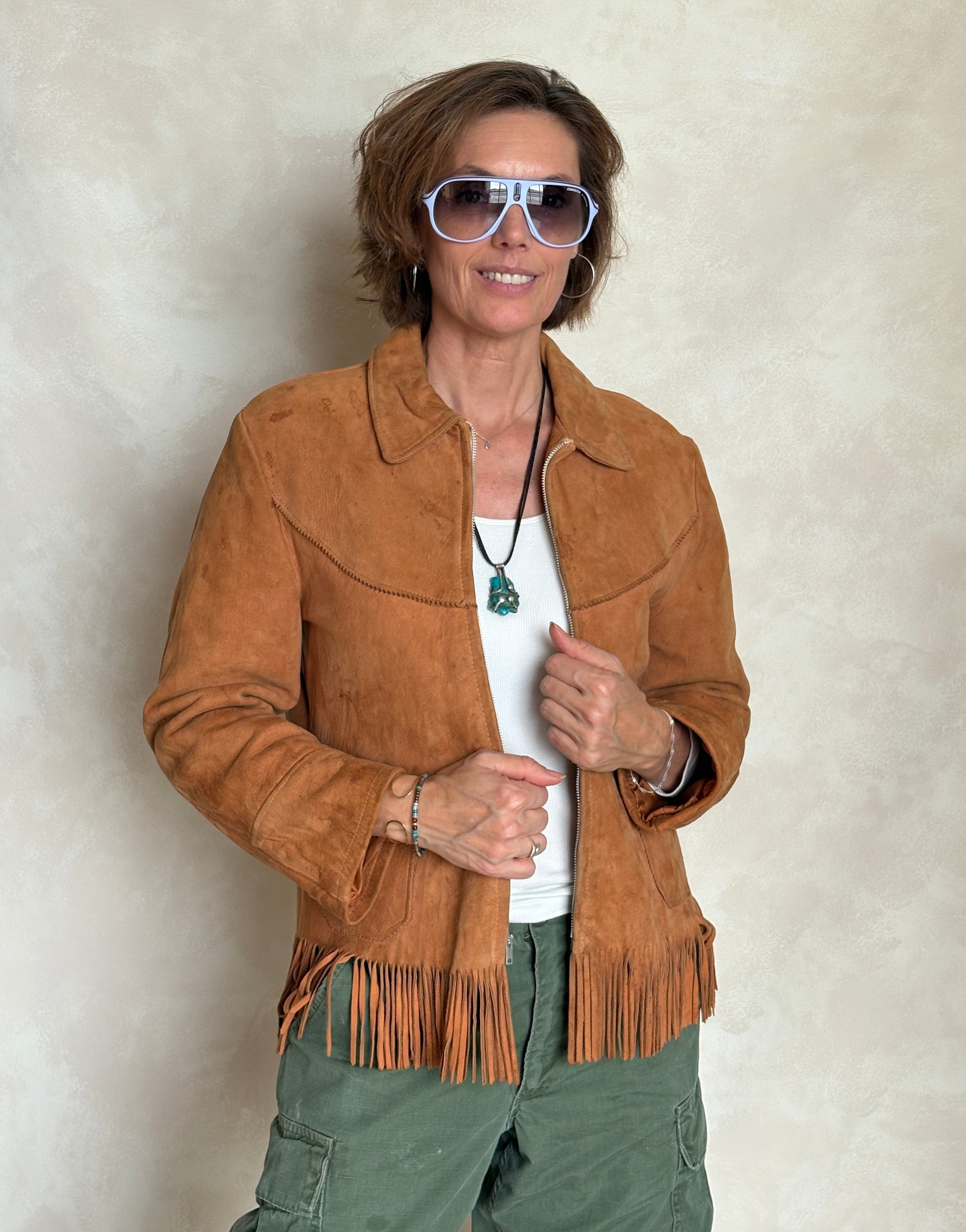60s Distress women western suede fringe jacket Size 38US - USA Vintage Bcn