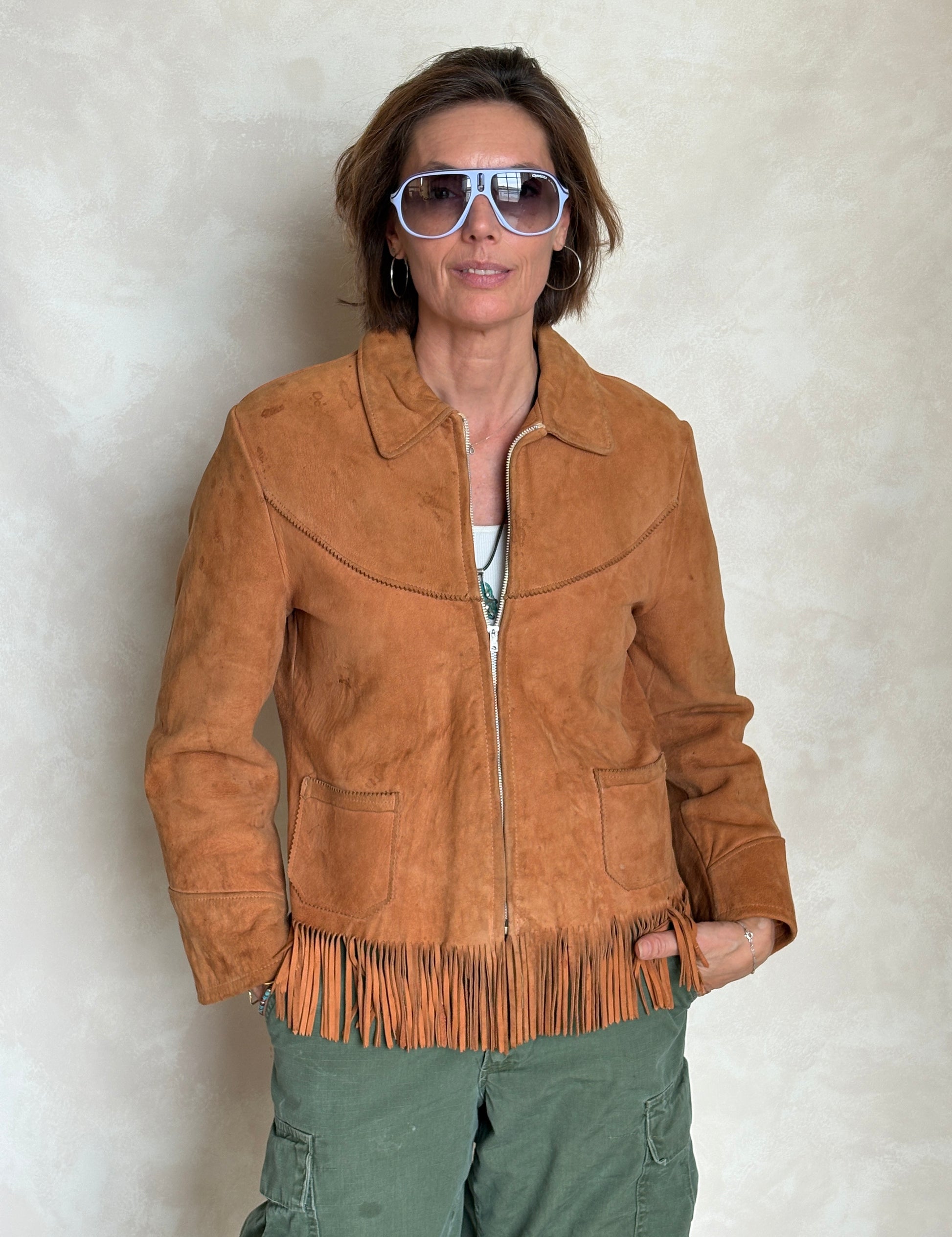 60s Distress women western suede fringe jacket Size 38US - USA Vintage Bcn