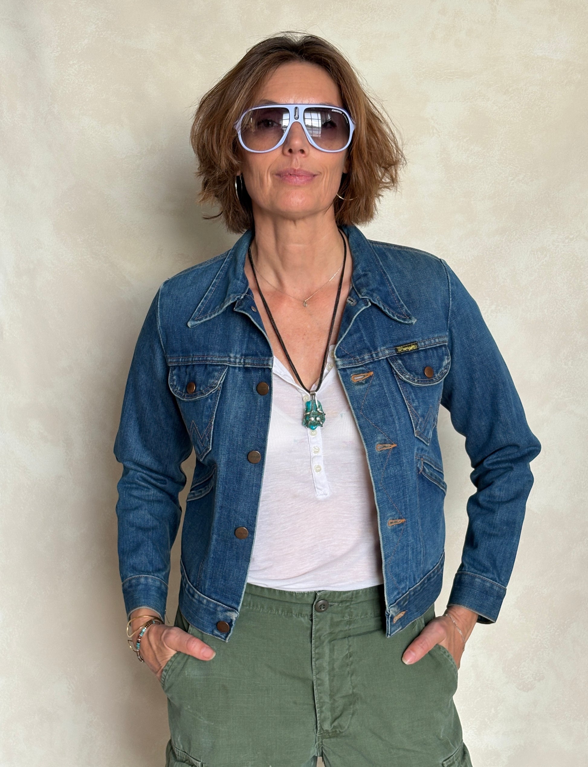 Size 16 . Vintage 70s Wrangler Denim Jacket – 4 Pockets – Made in USA - USA Vintage Bcn