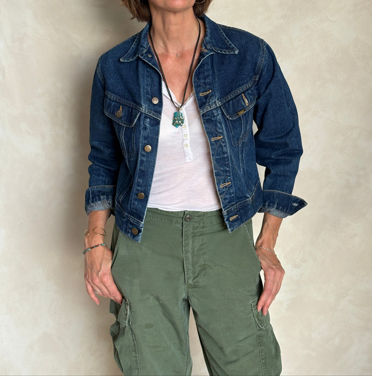 Size 16 . Vintage 80s Lee Denim Jacket – 2 Pockets – Made in USA-AJ357 Studio