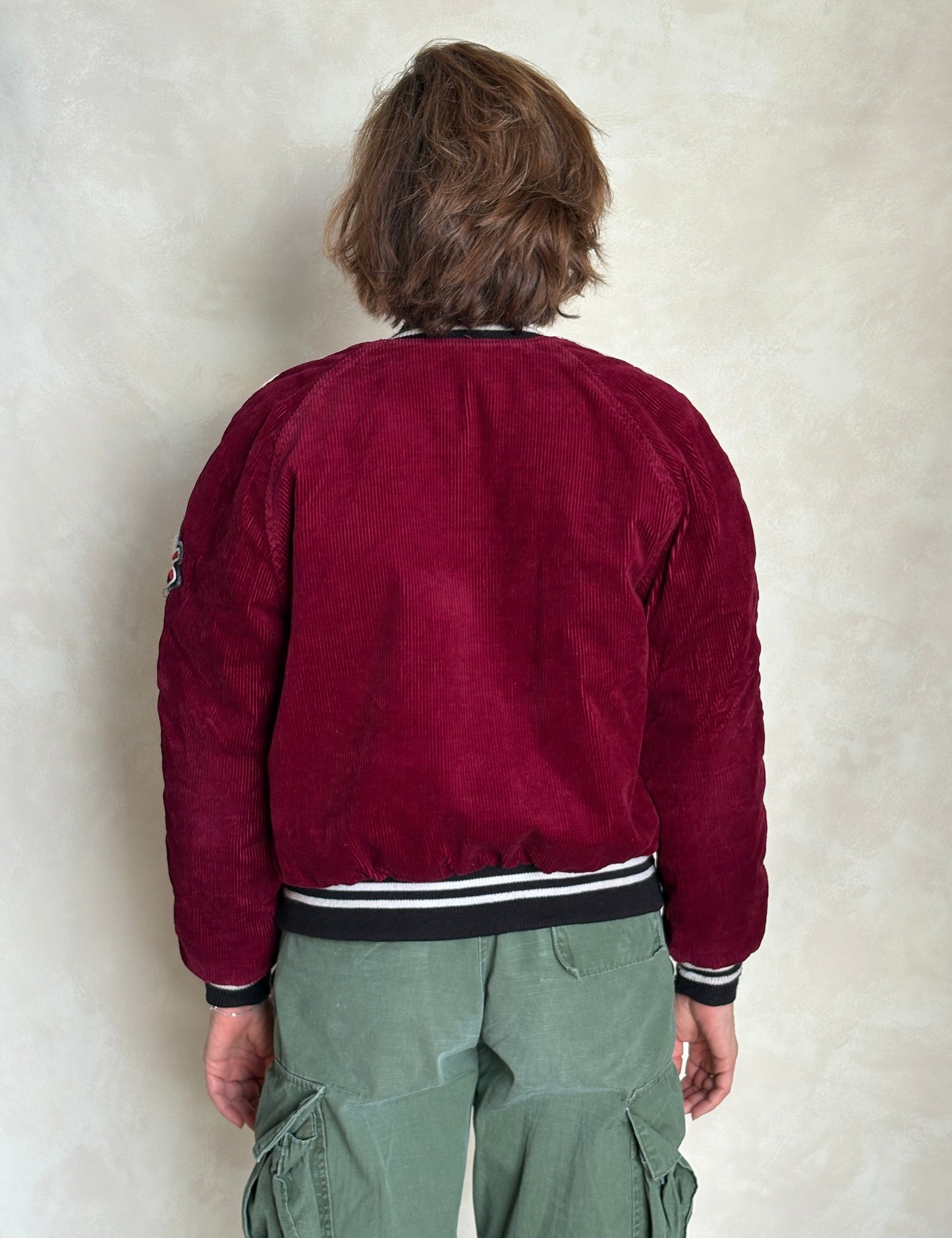 Size 34US / 44EU. Corduroy 70s varsity hockey jacket Made in Canada - USA Vintage Bcn
