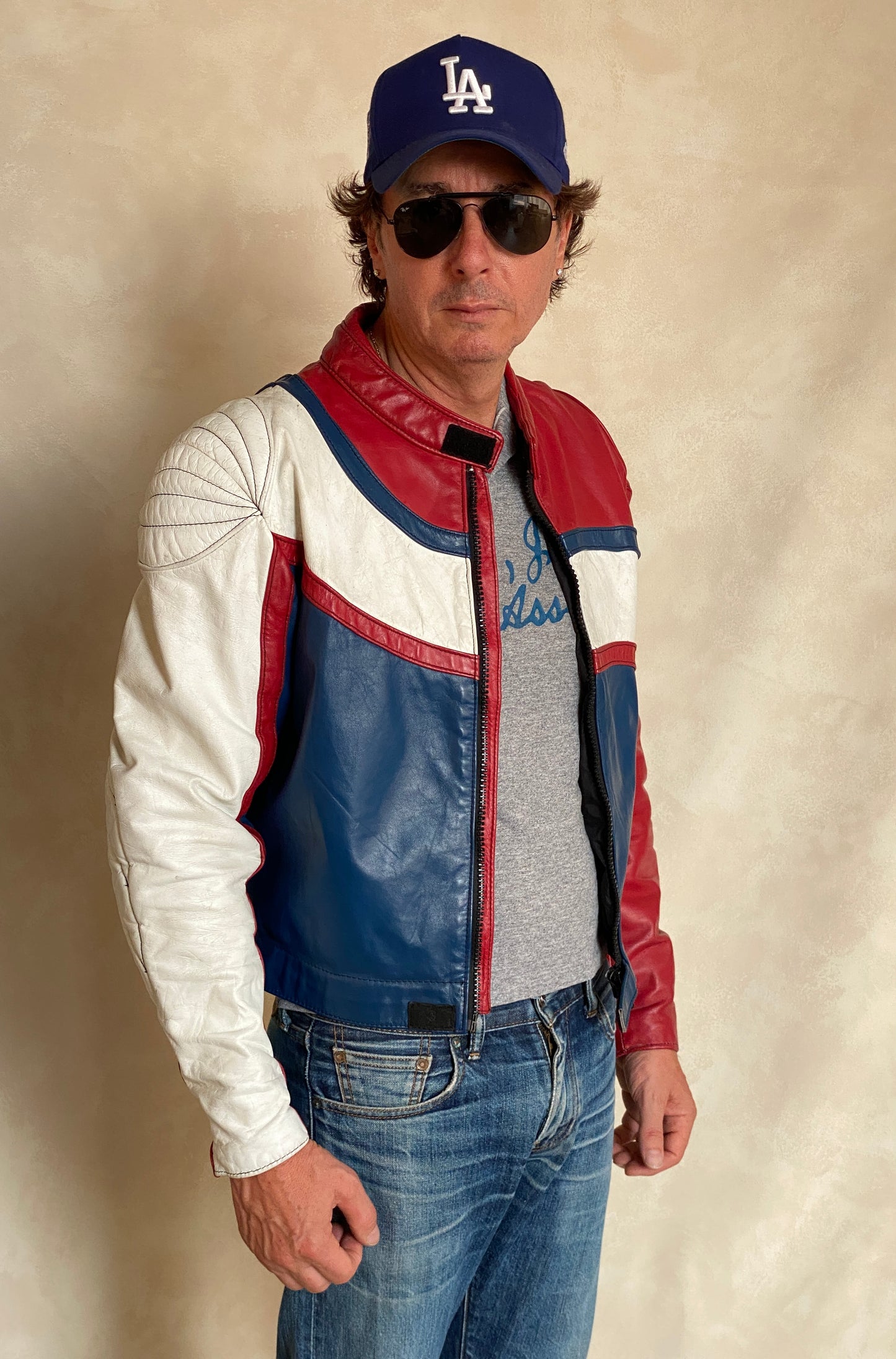Vintage Angora motorcycle leather jacket made in Canada with classic biker style, size 42US 52EU