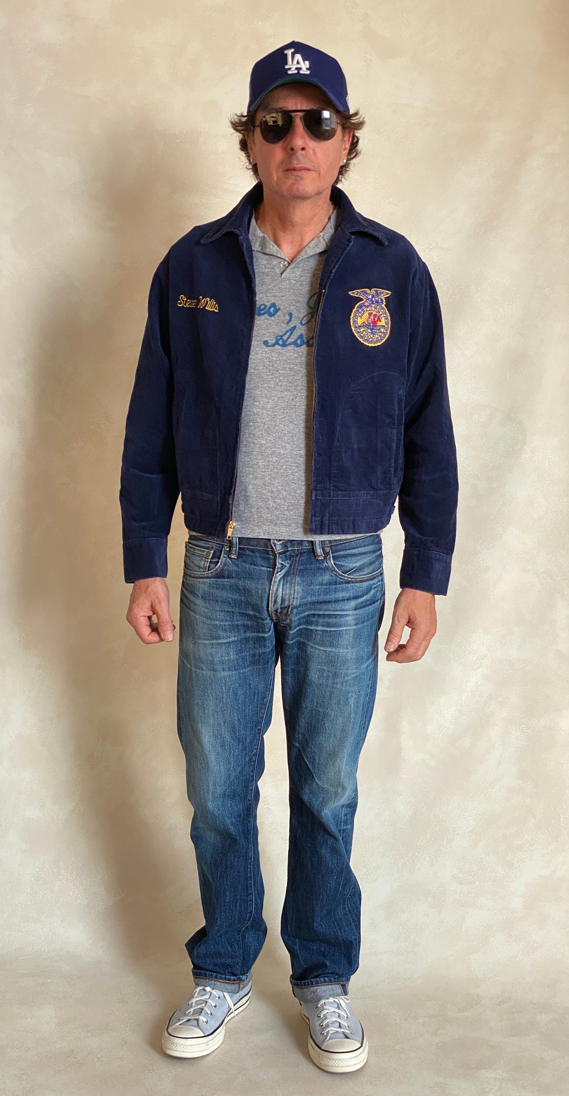 Vintage Oklahoma FFA corduroy jacket, Future Farmers of America style with yellow patch, size 40US 50EU