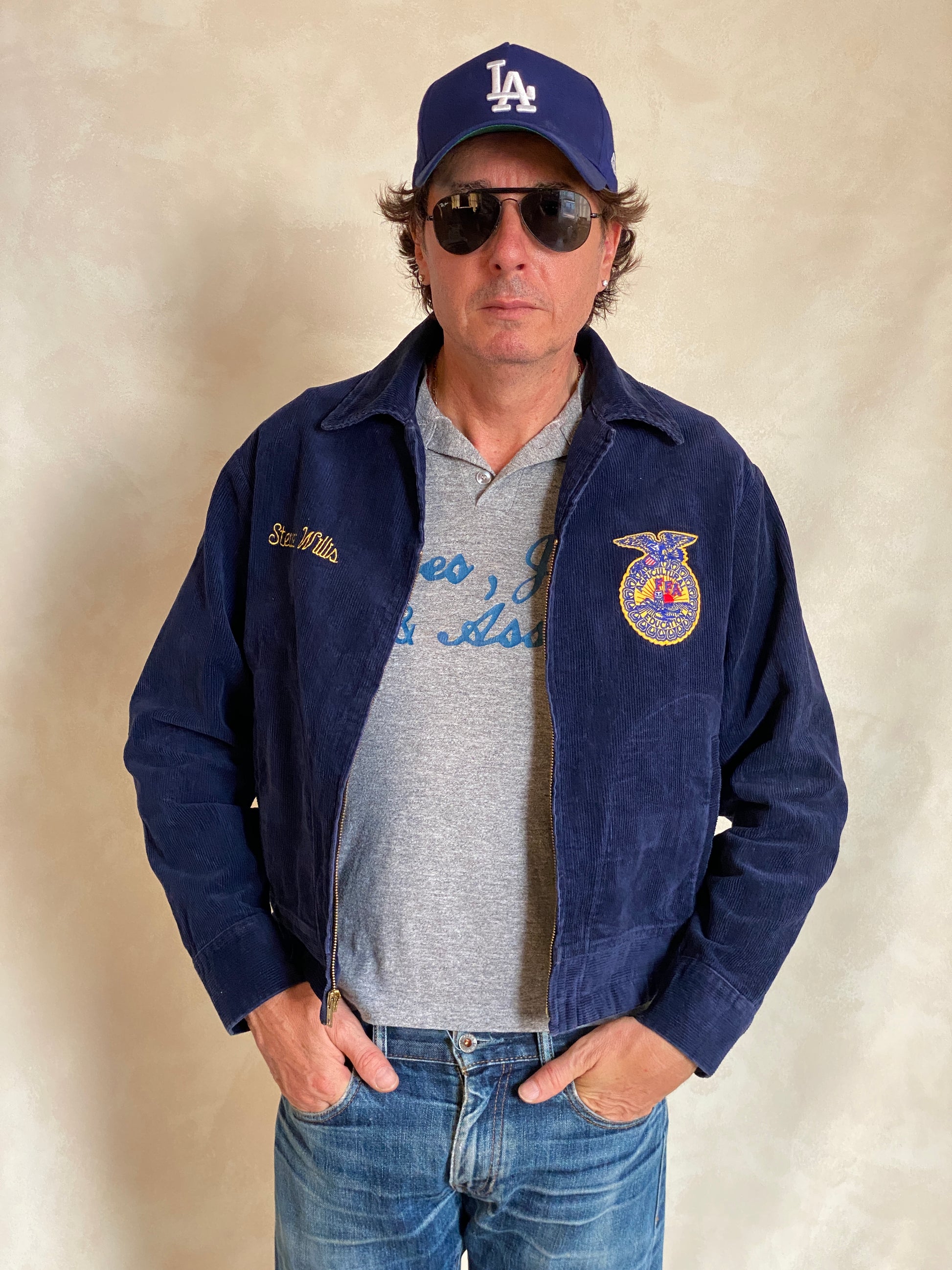 Vintage Oklahoma FFA corduroy jacket, Future Farmers of America style with yellow patch, size 40US 50EU