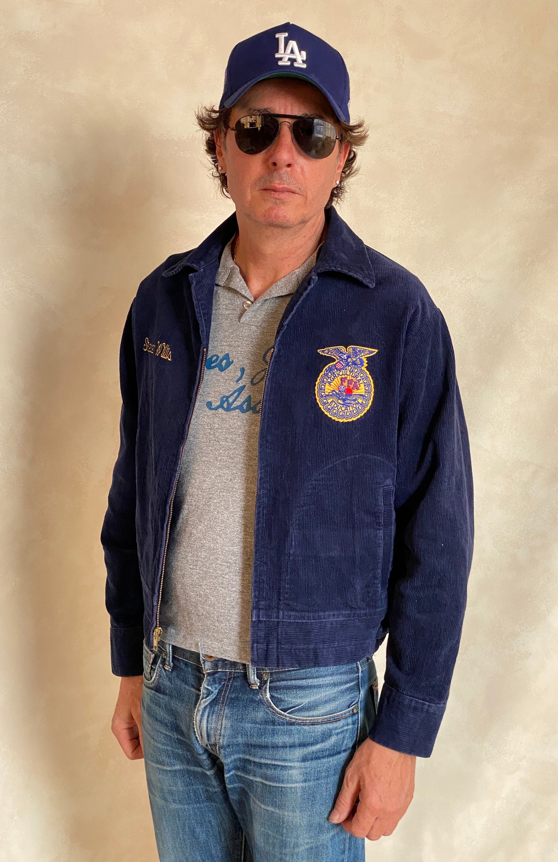 Vintage Oklahoma FFA corduroy jacket, Future Farmers of America style with yellow patch, size 40US 50EU