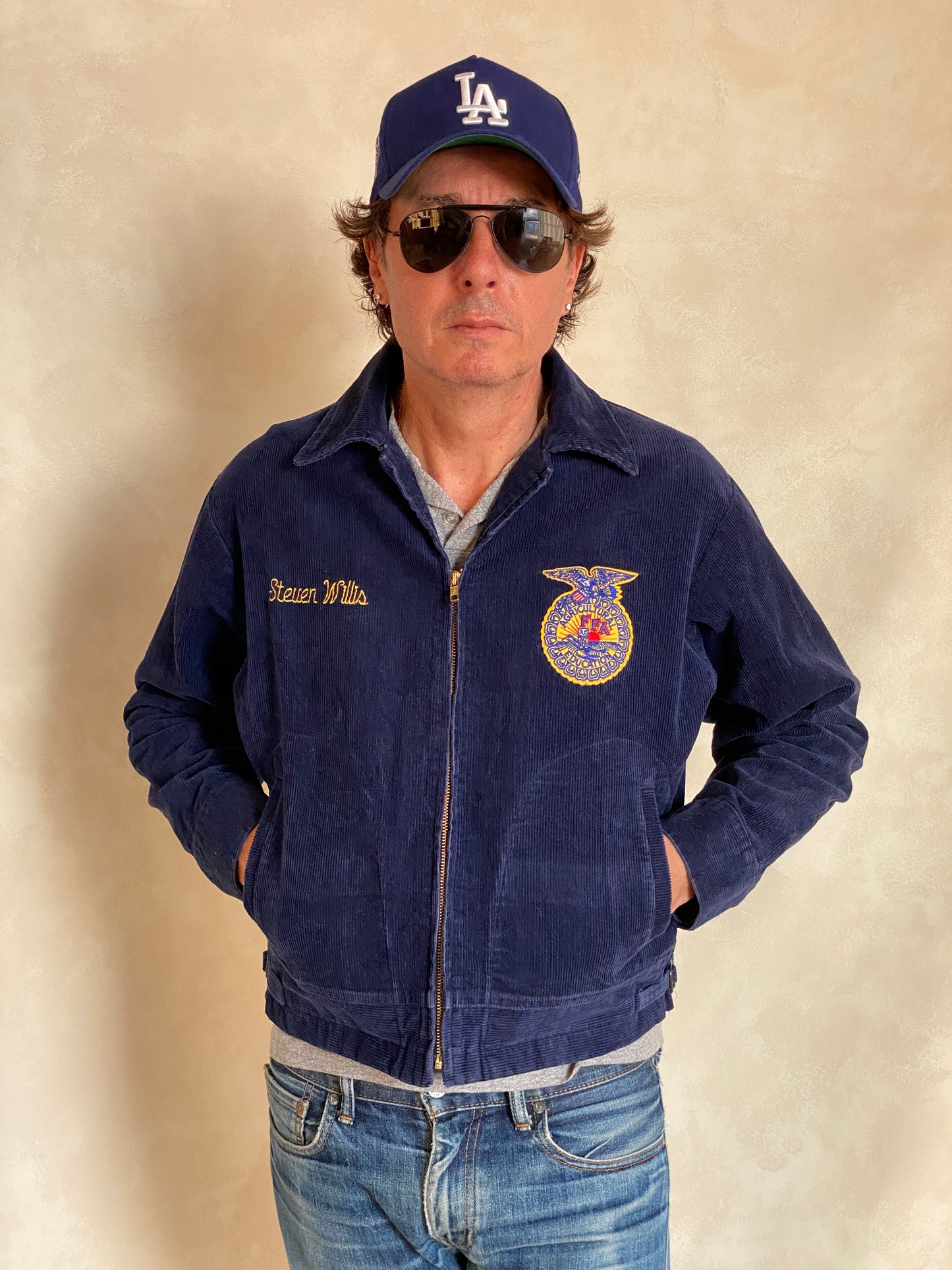 Vintage Oklahoma FFA corduroy jacket, Future Farmers of America style with yellow patch, size 40US 50EU