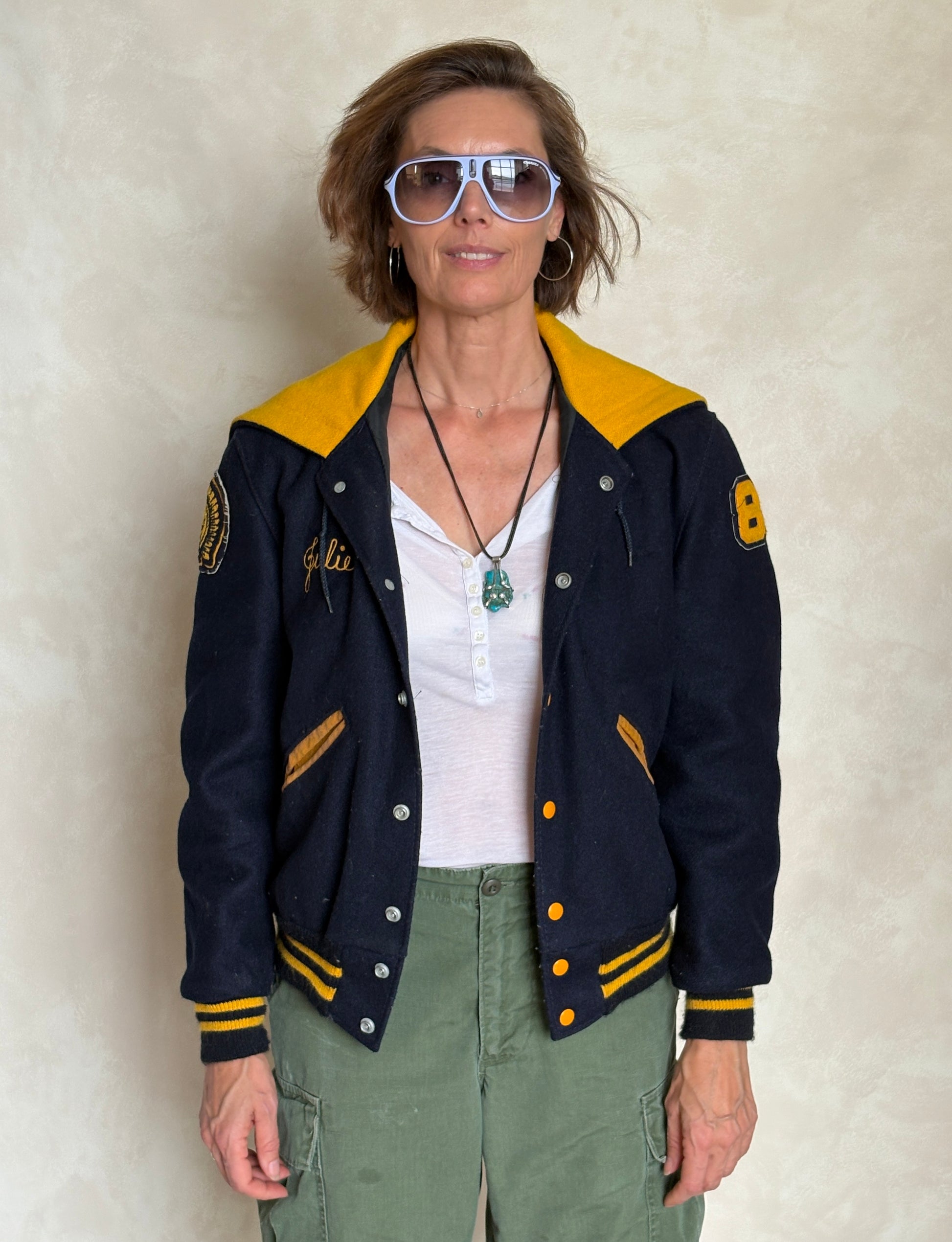 Large. Vintage 60s Varsity wool and leather jacket Made in USA - USA Vintage Bcn