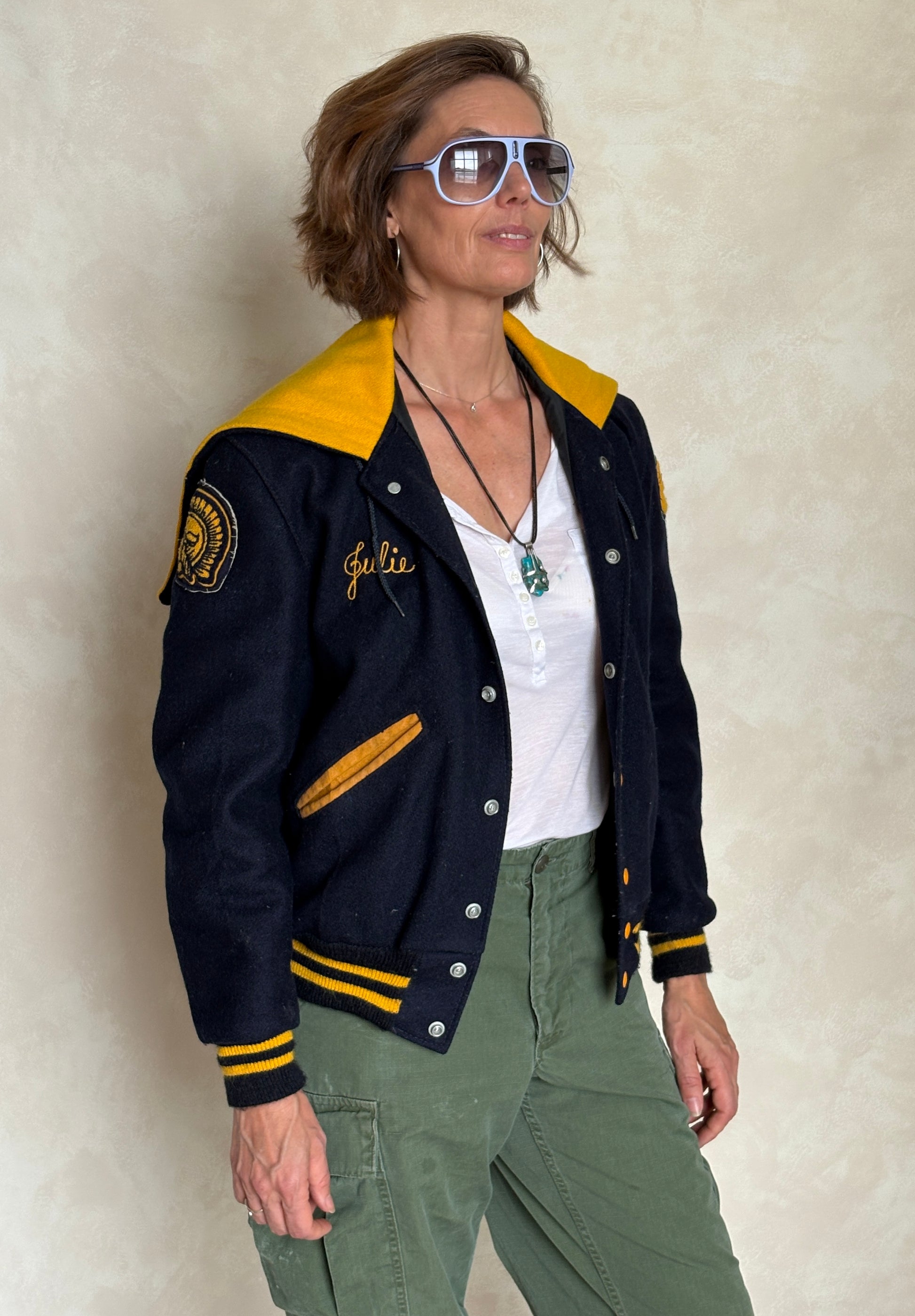 Large. Vintage 60s Varsity wool and leather jacket Made in USA - USA Vintage Bcn