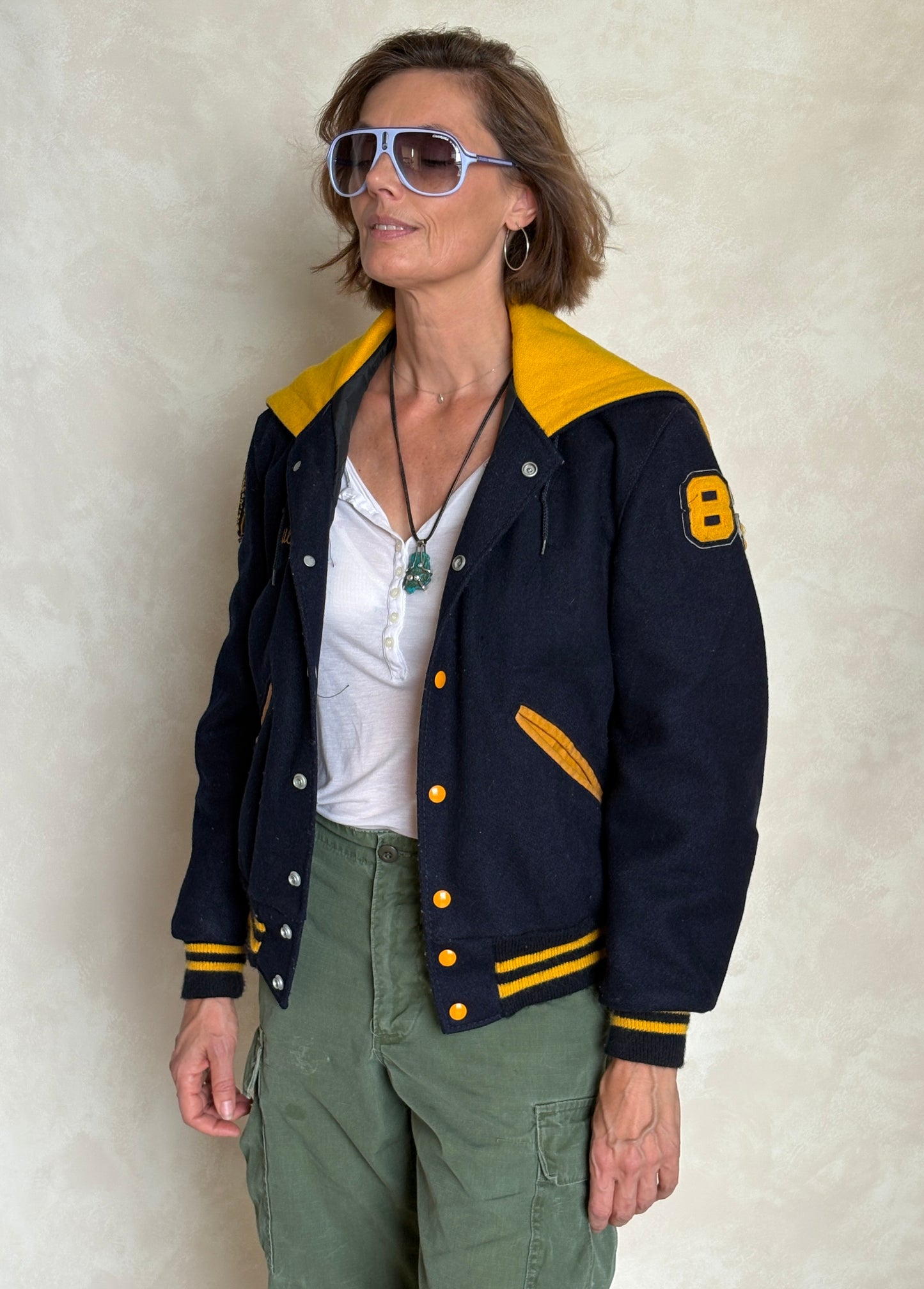 Large. Vintage 60s Varsity wool and leather jacket Made in USA - USA Vintage Bcn