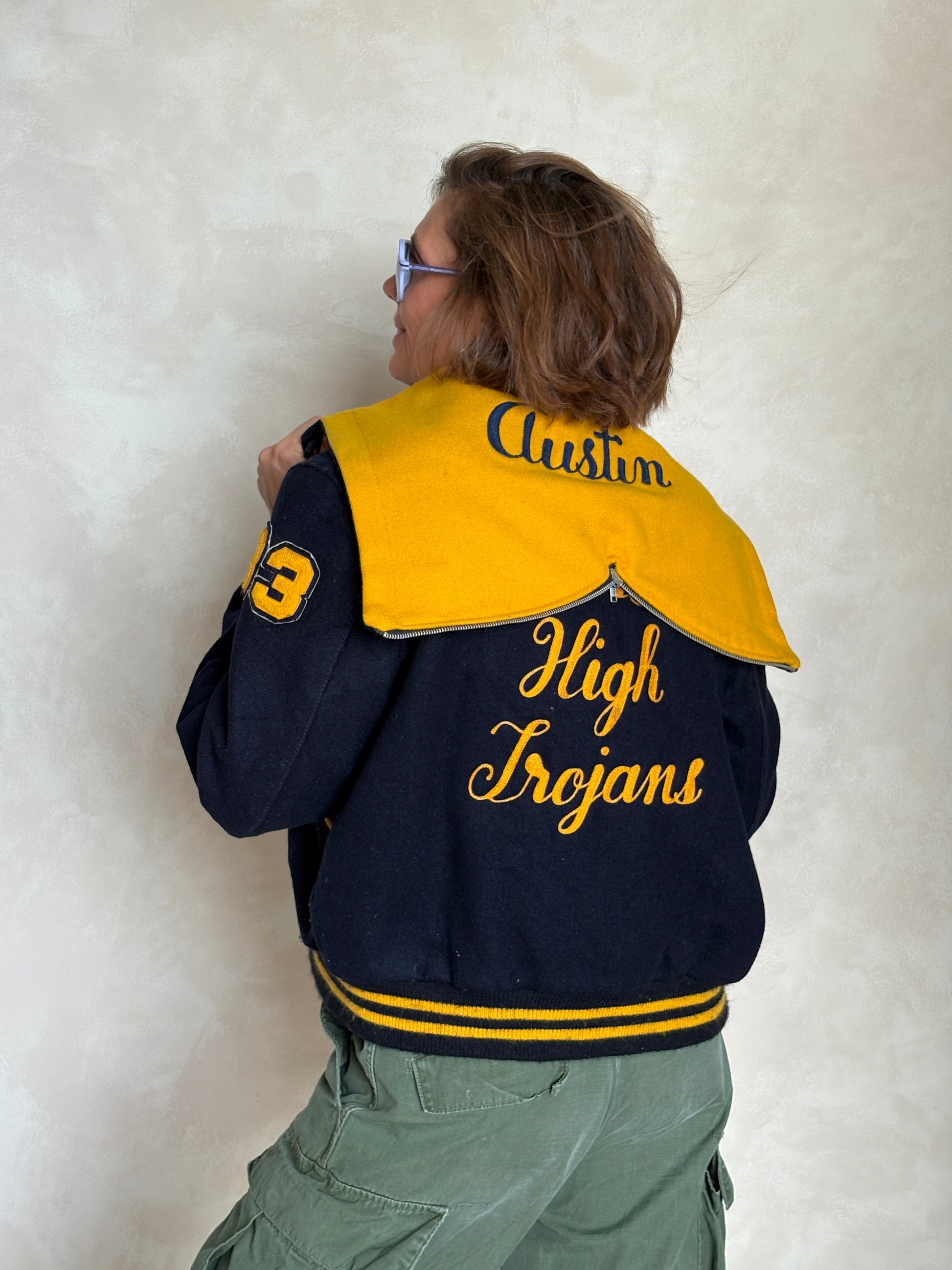 Large. Vintage 60s Varsity wool and leather jacket Made in USA - USA Vintage Bcn