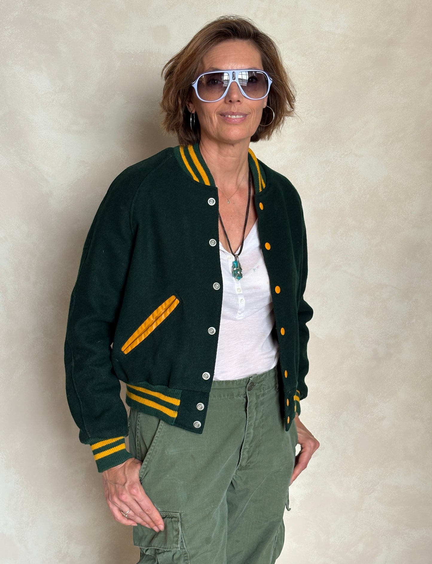 Size 18. Green Vintage 70s varsity jacket Made in USA - USA Vintage Bcn