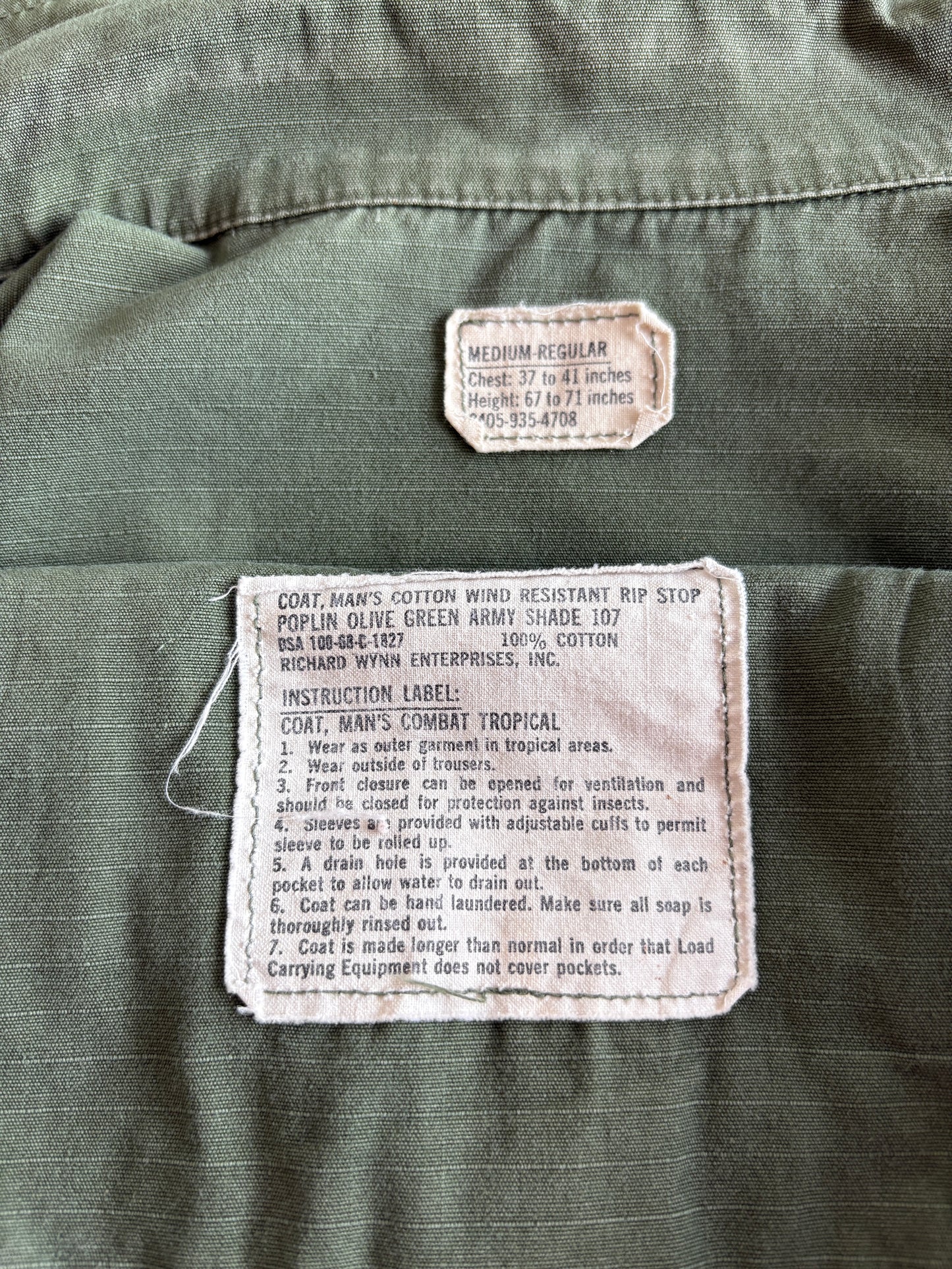 Med Reg. Authentic 1968 U.S. Army Vietnam War Jungle Jacket OG-107 – Vintage Military - USA Vintage Bcn