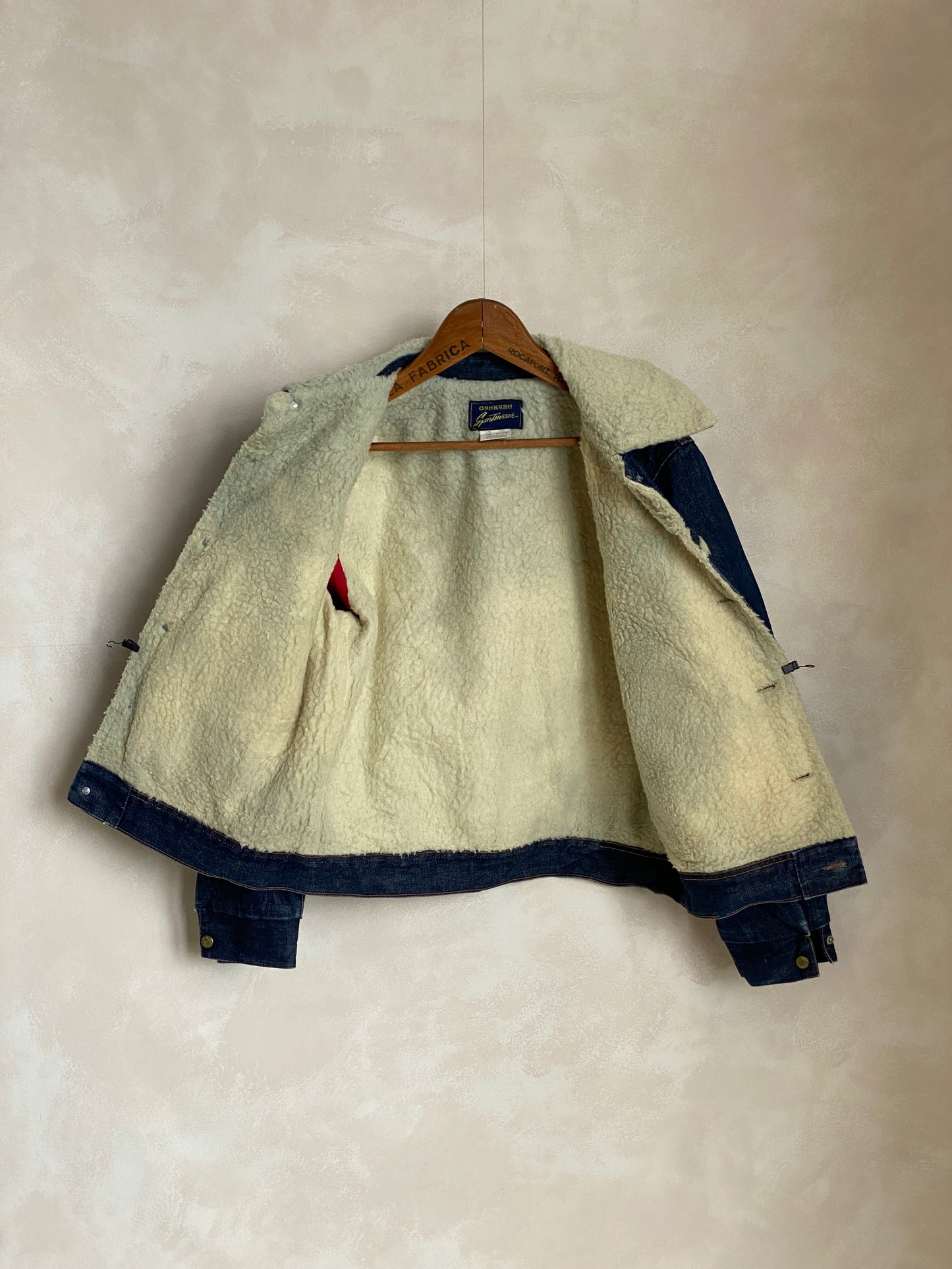 Size Med. 80s Vintage Oshkosh fleece denim Jacket - USA Vintage Bcn