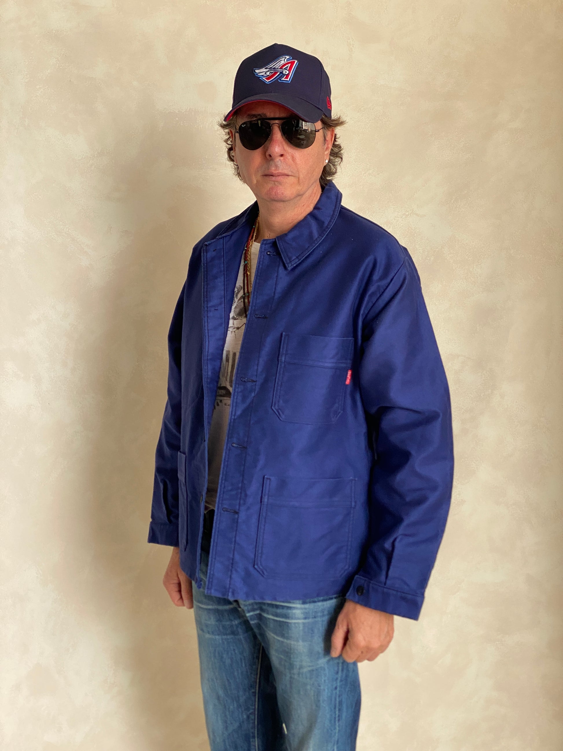 Vintage French moleskin work jacket made in France, heavy cotton chore style, size 50/52EU