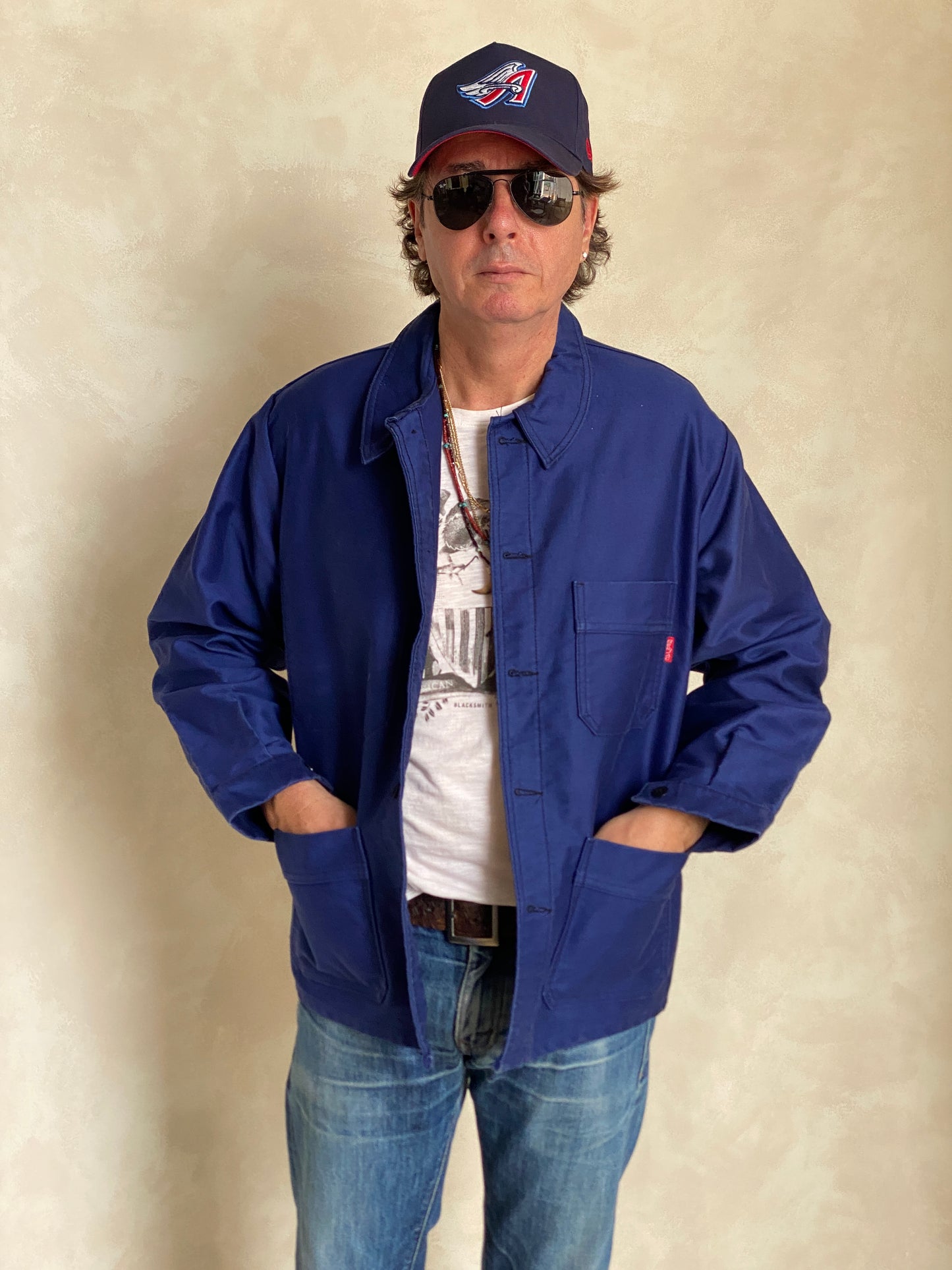 Vintage French moleskin work jacket made in France, heavy cotton chore style, size 50/52EU
