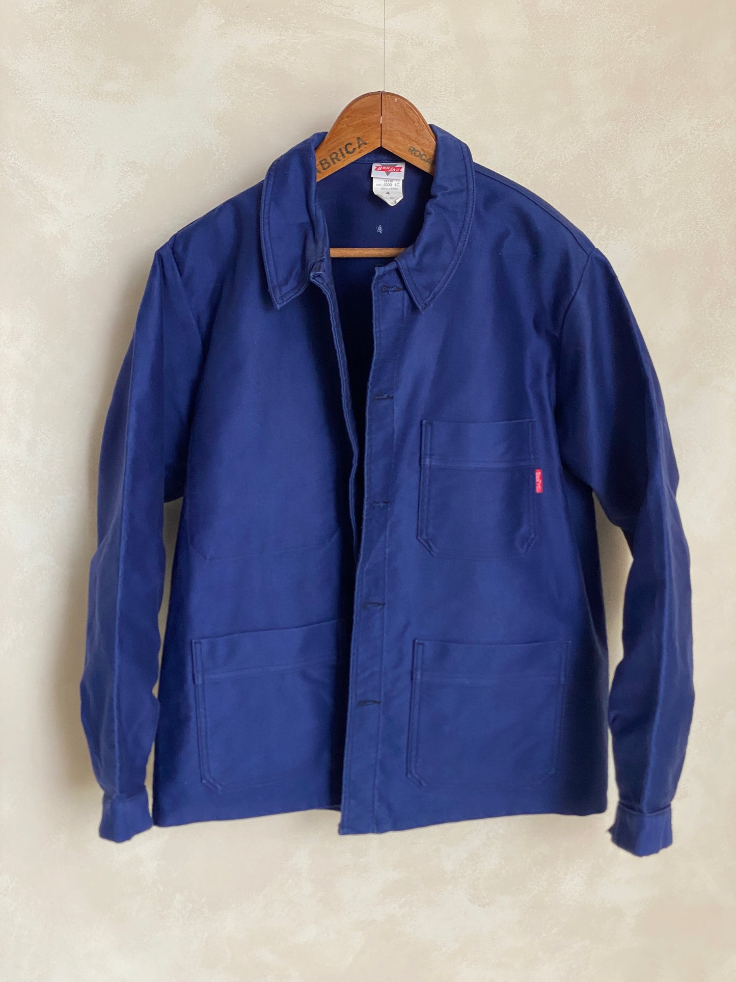 Vintage French moleskin work jacket made in France, heavy cotton chore style, size 50/52EU