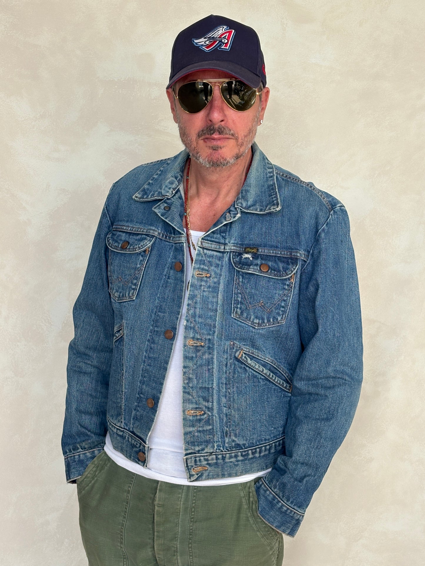 Size 44US / 54 EU Authentic 70s Wrangler denim jacket -4 pockets- Made in the USA - USA Vintage Bcn