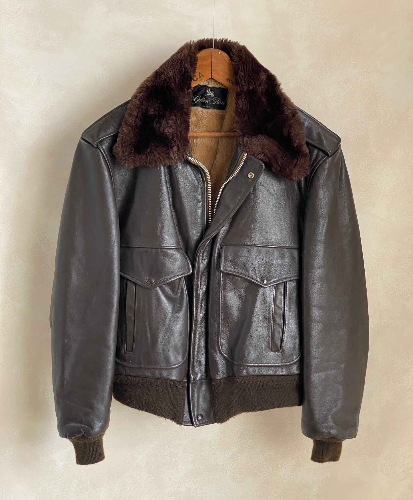 Golden Fleece Size 42 Vintage Leather Bomber Jacket - Made in USA