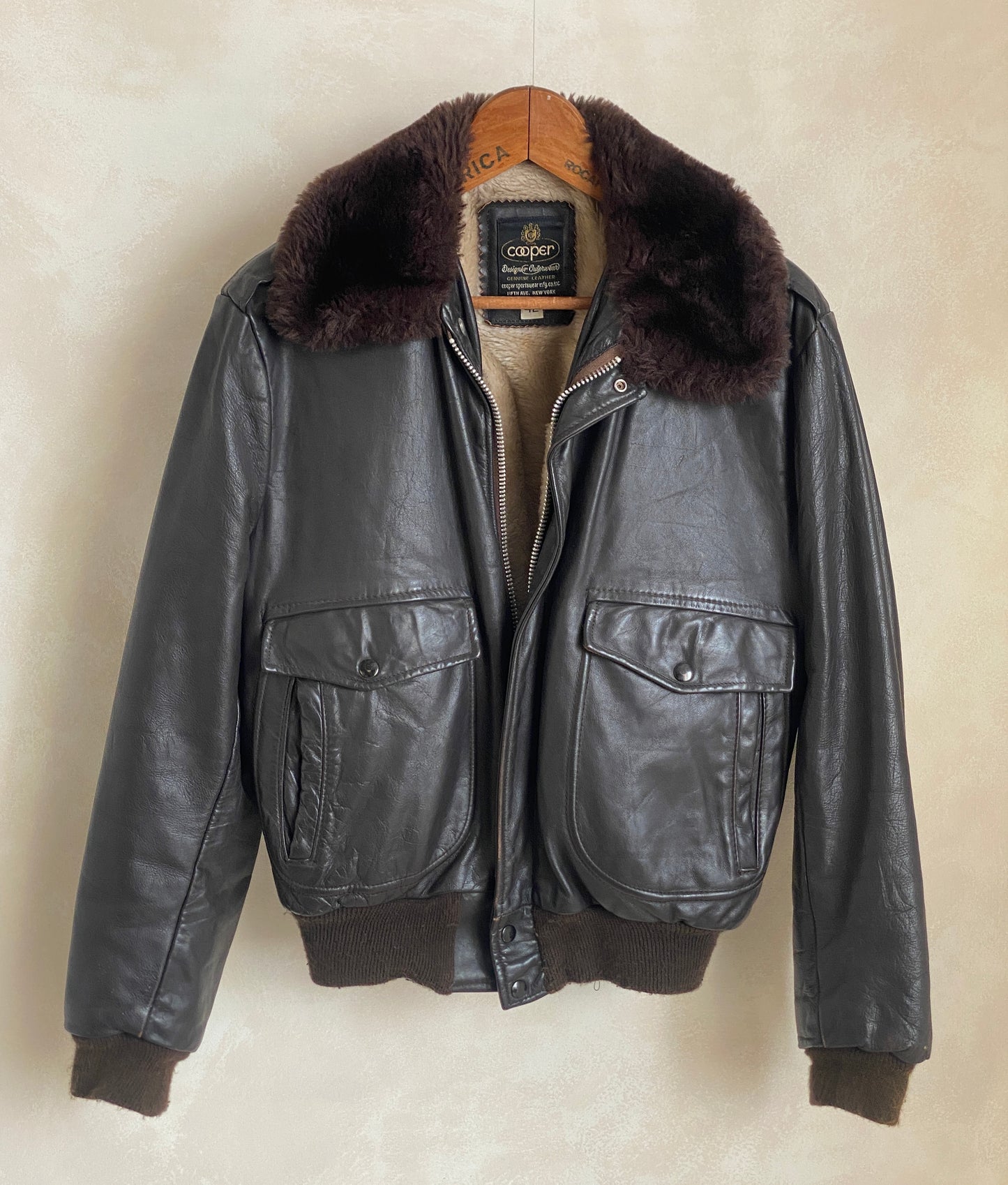 Vintage Cooper Leather Bomber Flight Jacket Made in USA | Size 42 Aviator G-1
