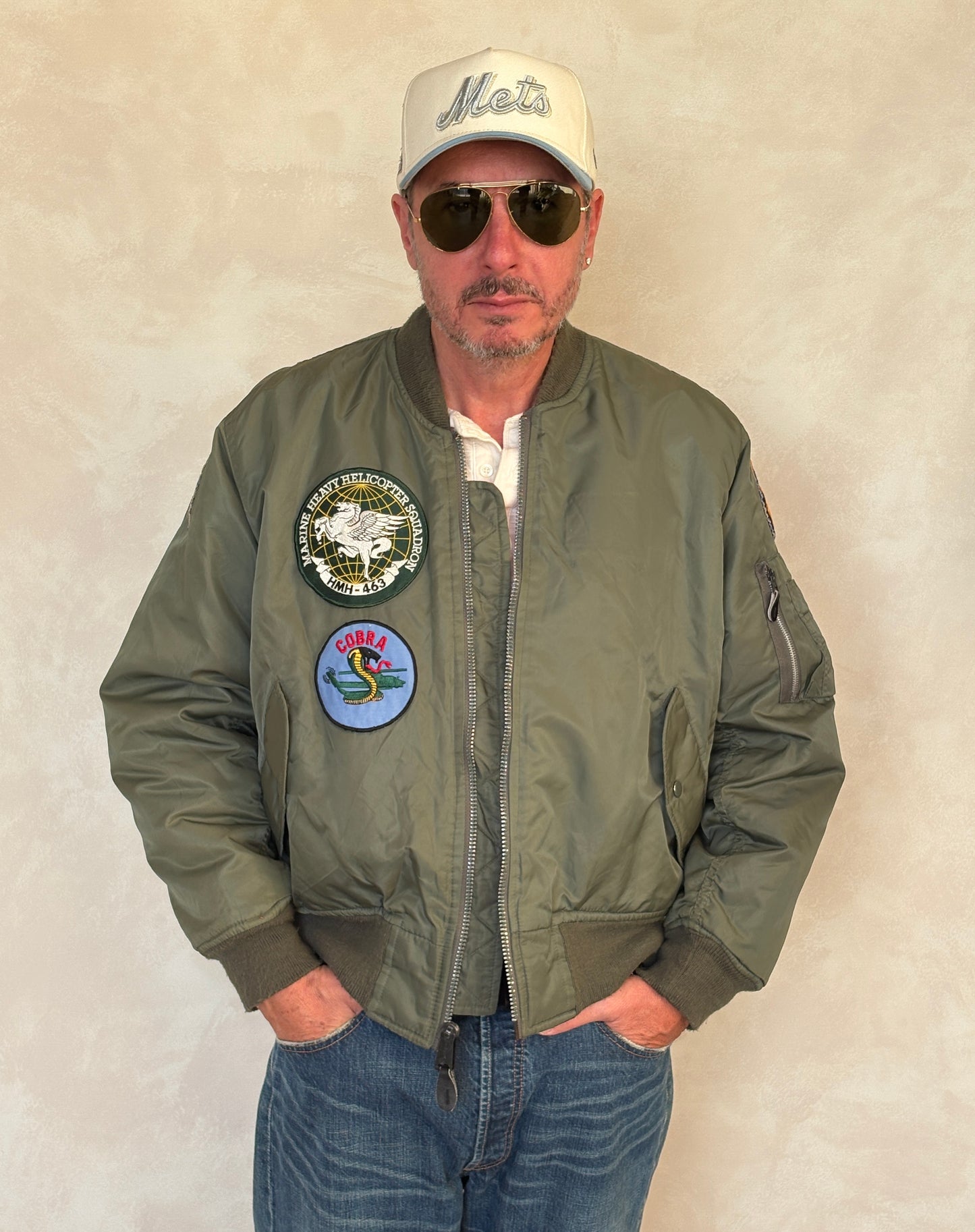 Large . Patched MA1 jacket, flying intermediate type MA-1 Made in USA - USA Vintage Bcn