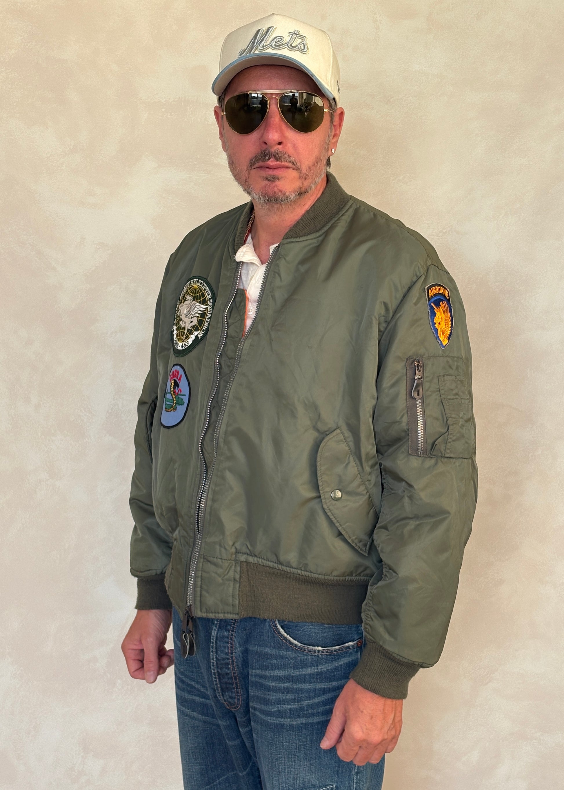 Large . Patched MA1 jacket, flying intermediate type MA-1 Made in USA - USA Vintage Bcn