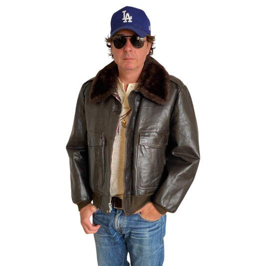 Vintage Aviator Leather Bomber Flight Jacket - Size 44US Regular (54EU) | Classic Style