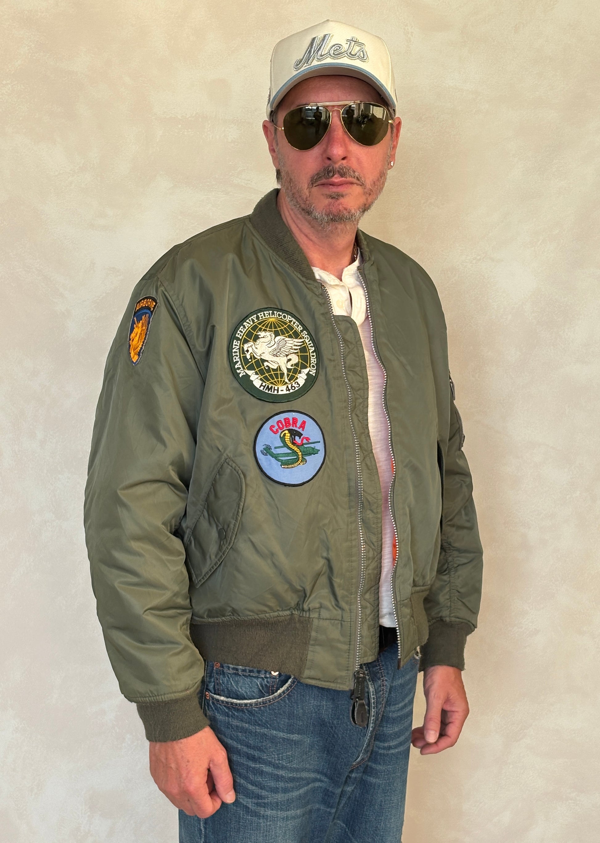 Large . Patched MA1 jacket, flying intermediate type MA-1 Made in USA - USA Vintage Bcn