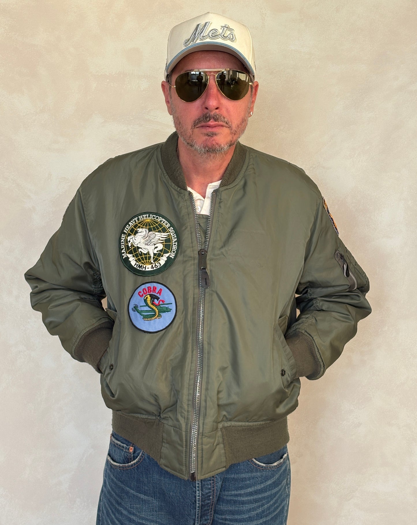 Large . Patched MA1 jacket, flying intermediate type MA-1 Made in USA - USA Vintage Bcn