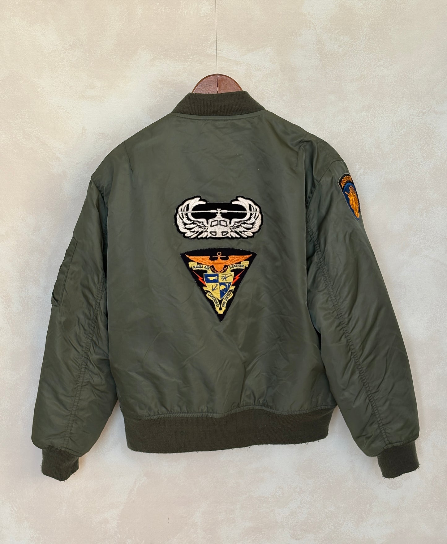Large . Patched MA1 jacket, flying intermediate type MA-1 Made in USA - USA Vintage Bcn