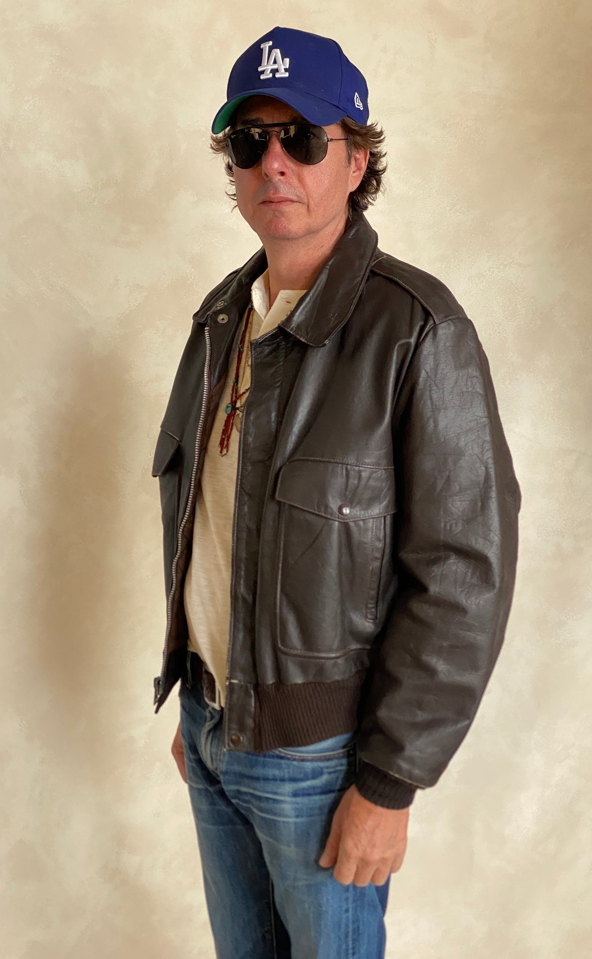 Vintage leather aviator bomber flight jacket, genuine leather, size 44US / 54EU.