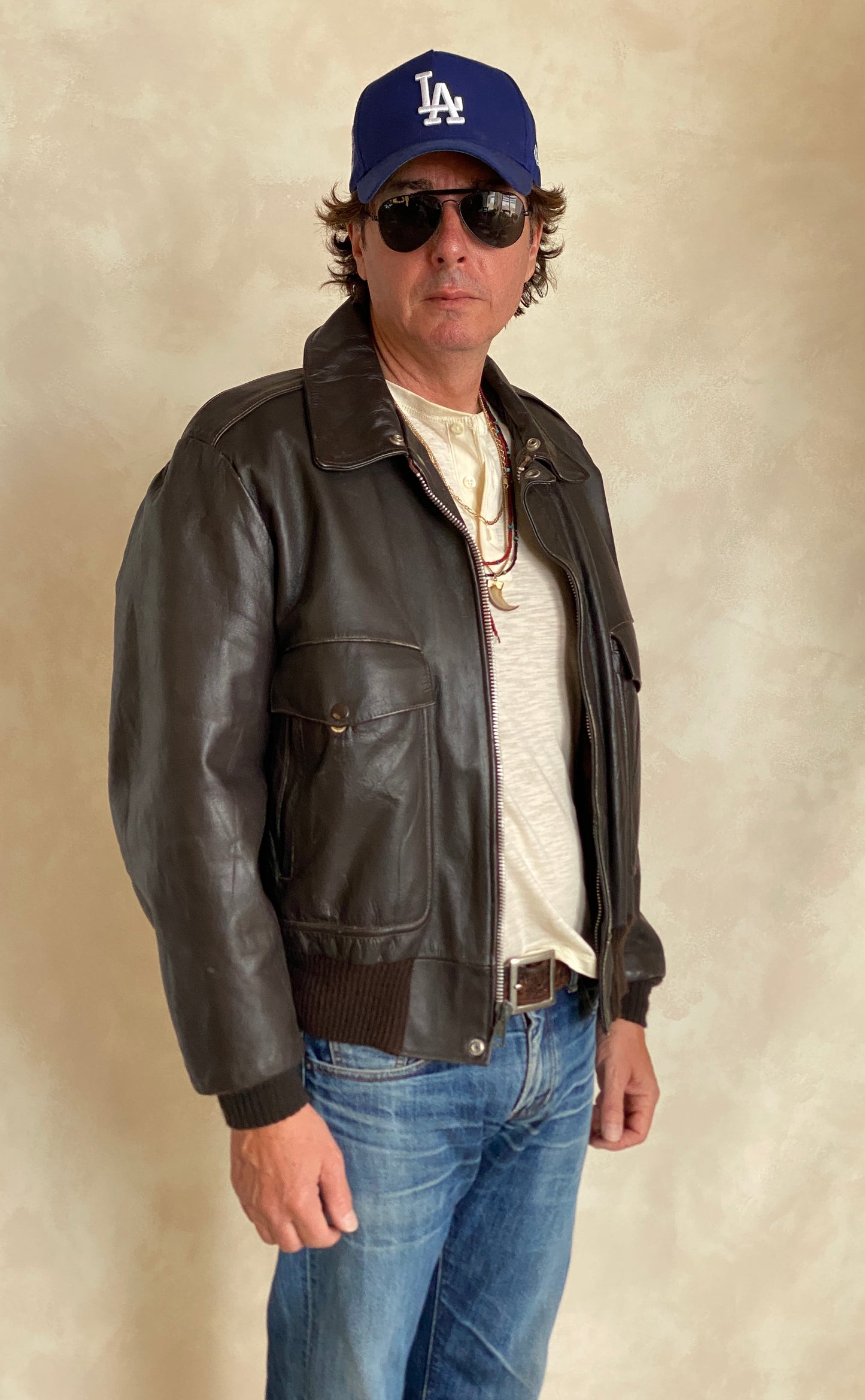 Vintage leather aviator bomber flight jacket, genuine leather, size 44US / 54EU.