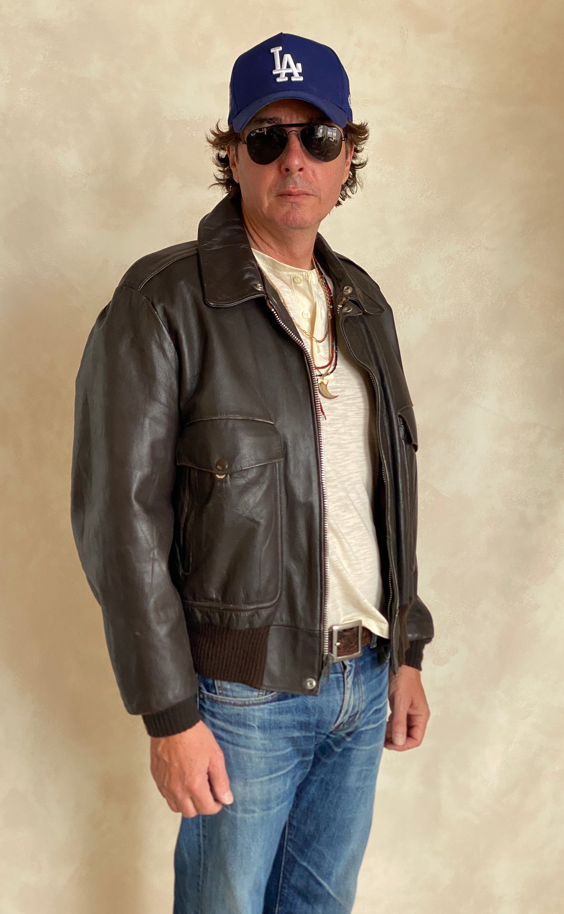 Vintage leather aviator bomber flight jacket, genuine leather, size 44US / 54EU.