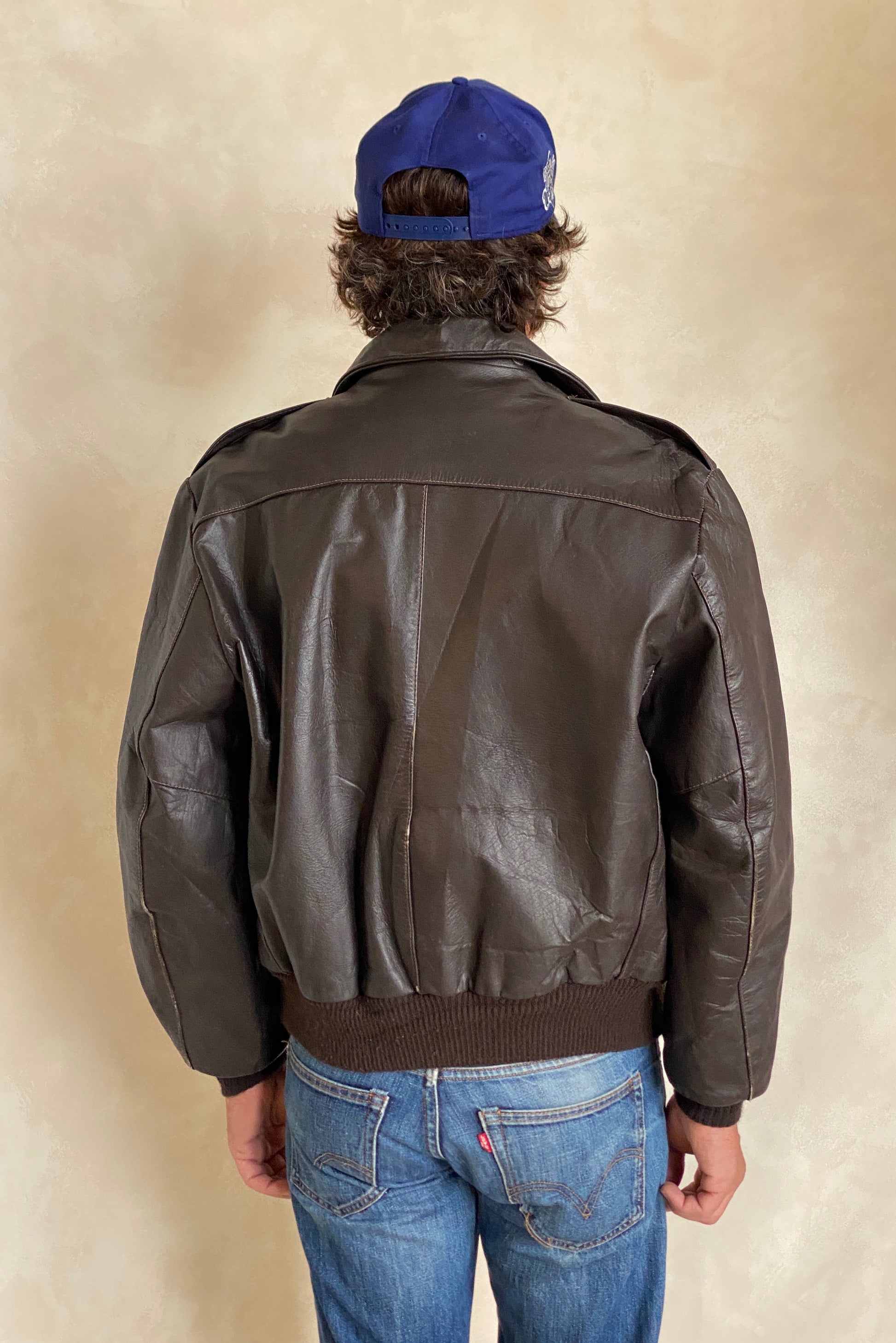 Vintage leather aviator bomber flight jacket, genuine leather, size 44US / 54EU.