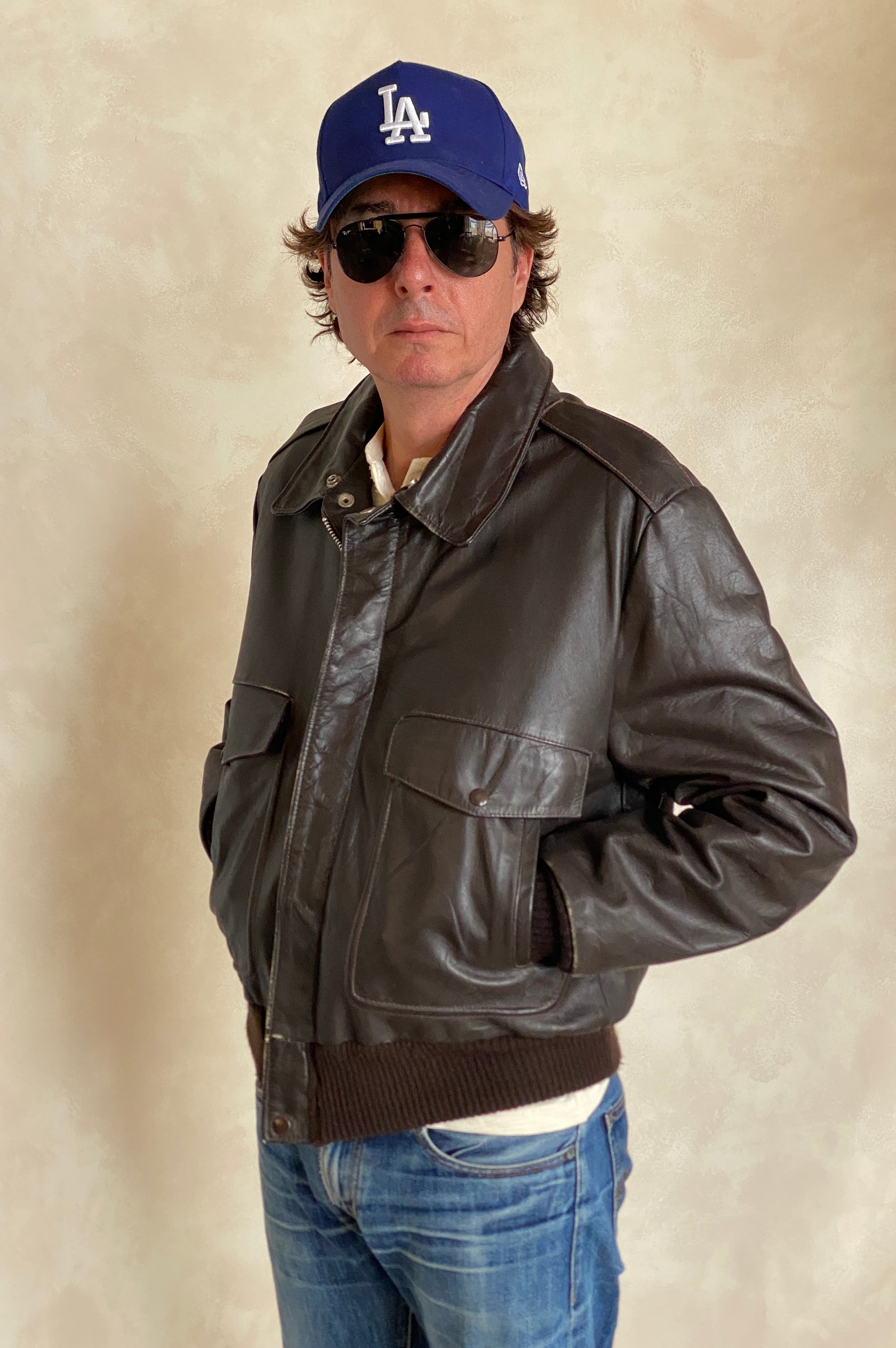 Vintage leather aviator bomber flight jacket, genuine leather, size 44US / 54EU.