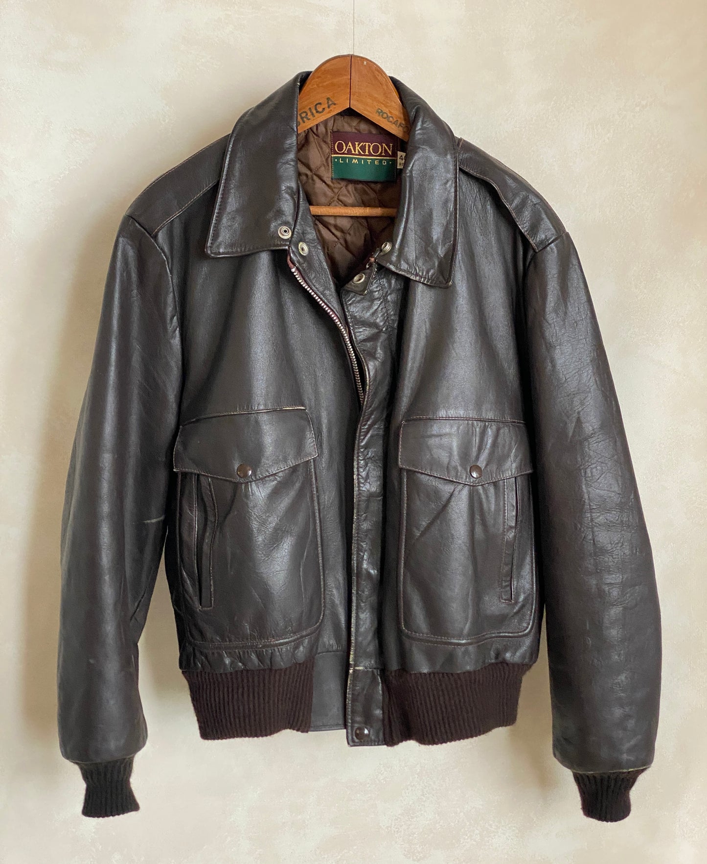 Vintage leather aviator bomber flight jacket, genuine leather, size 44US / 54EU.