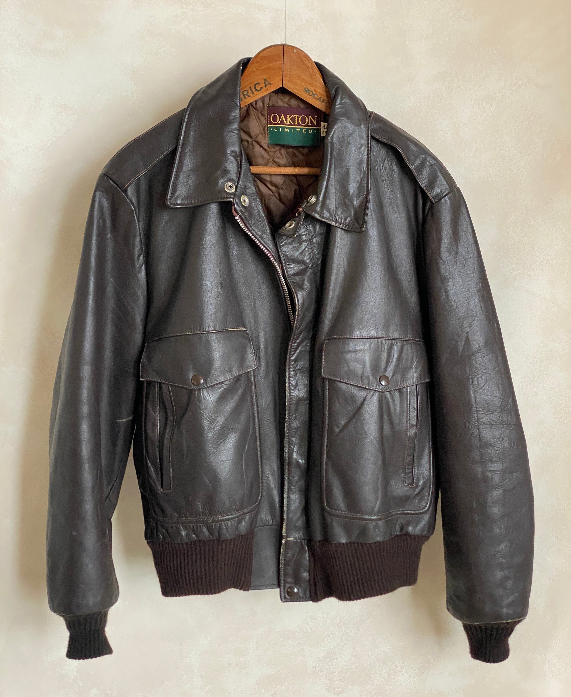 Vintage leather aviator bomber flight jacket, genuine leather, size 44US / 54EU.